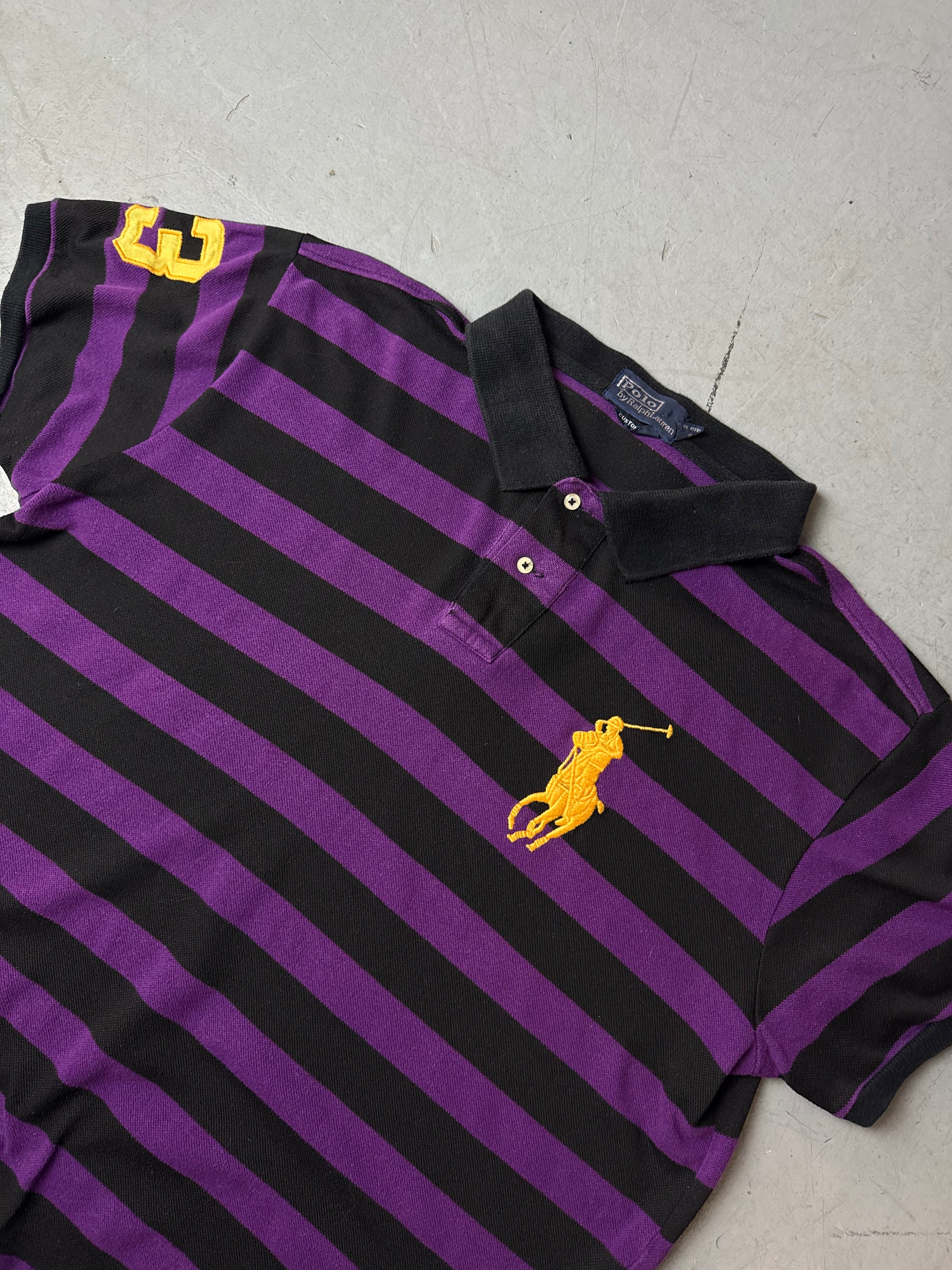 Vintage Polo Ralph Lauren Black and Purple Big Pony Polo Shirt L