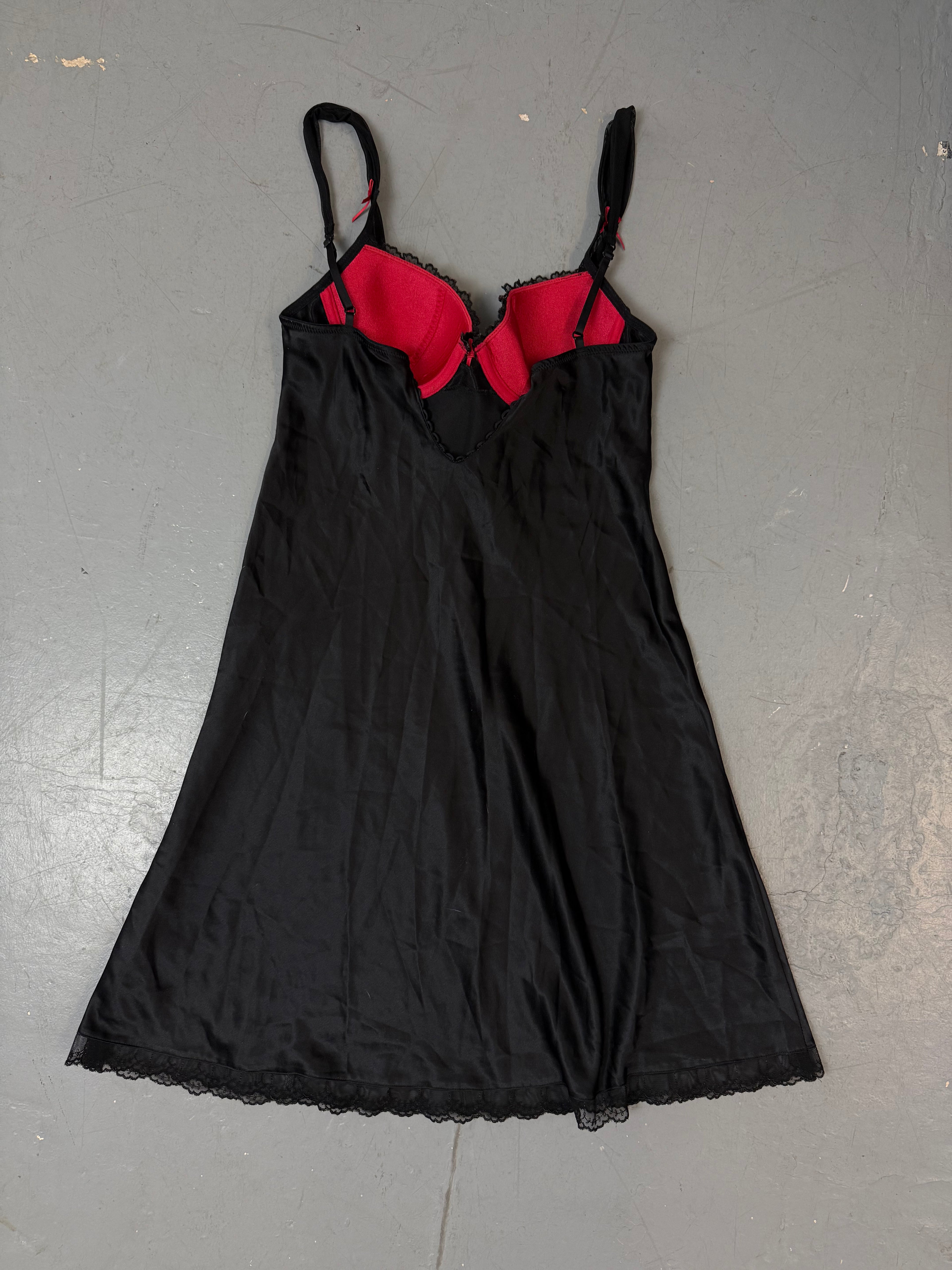 Vintage Black and Red Satin Mini Dress M
