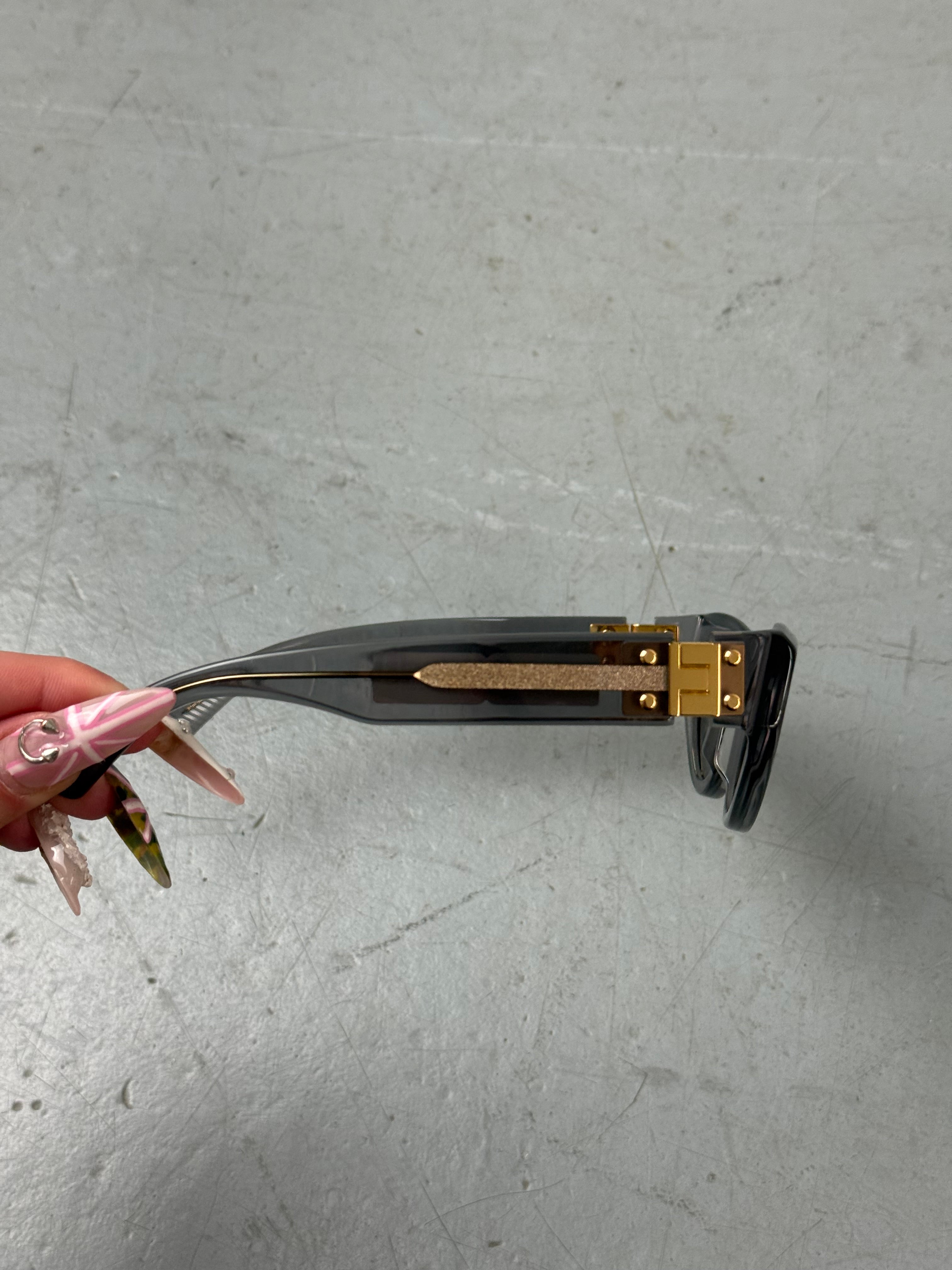 Bottega Veneta Grey and Gold Sunglasses Unisex. Y2K Second Hand 2000s Fashion