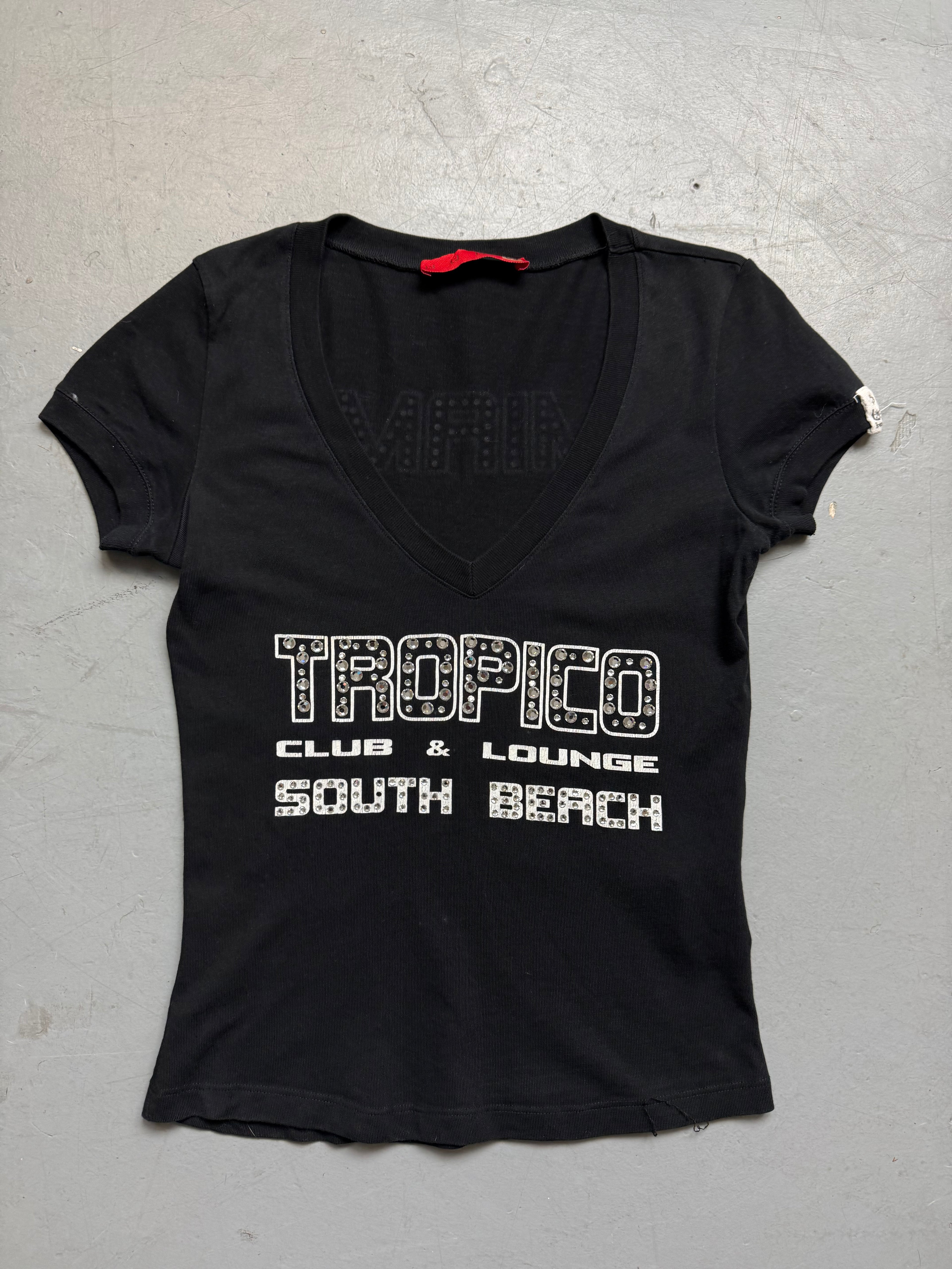 Vintage Liu Jo Black Glitter V-Neck T-Shirt XS/S