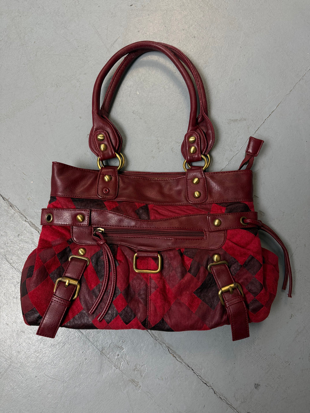 Vintage Vintage Eternal Red Harleqin Print Bag for women. Y2K Second Hand 2000s Fashion 