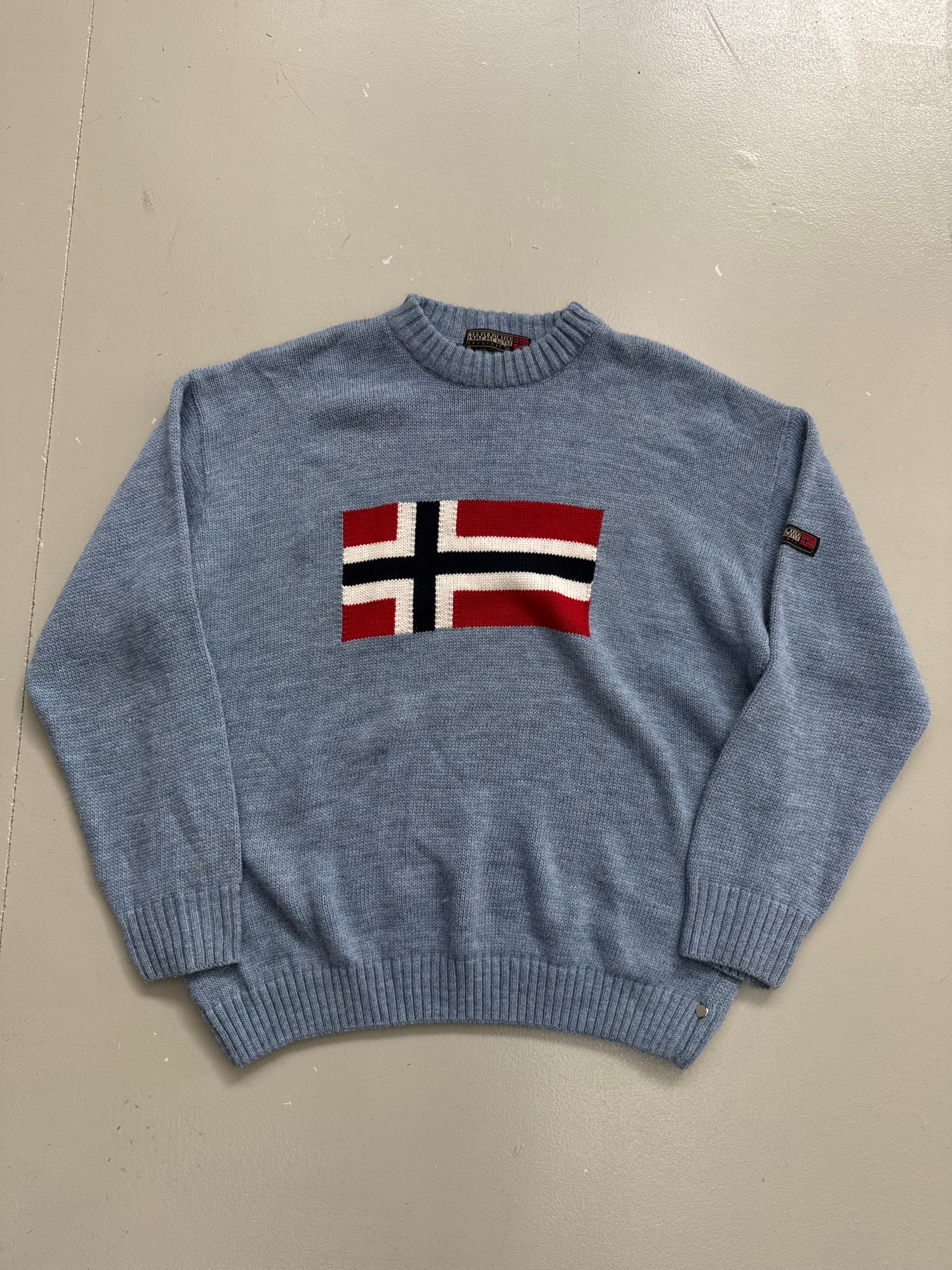Vintage Napapijri Blue Wool Knit Sweater L/XL