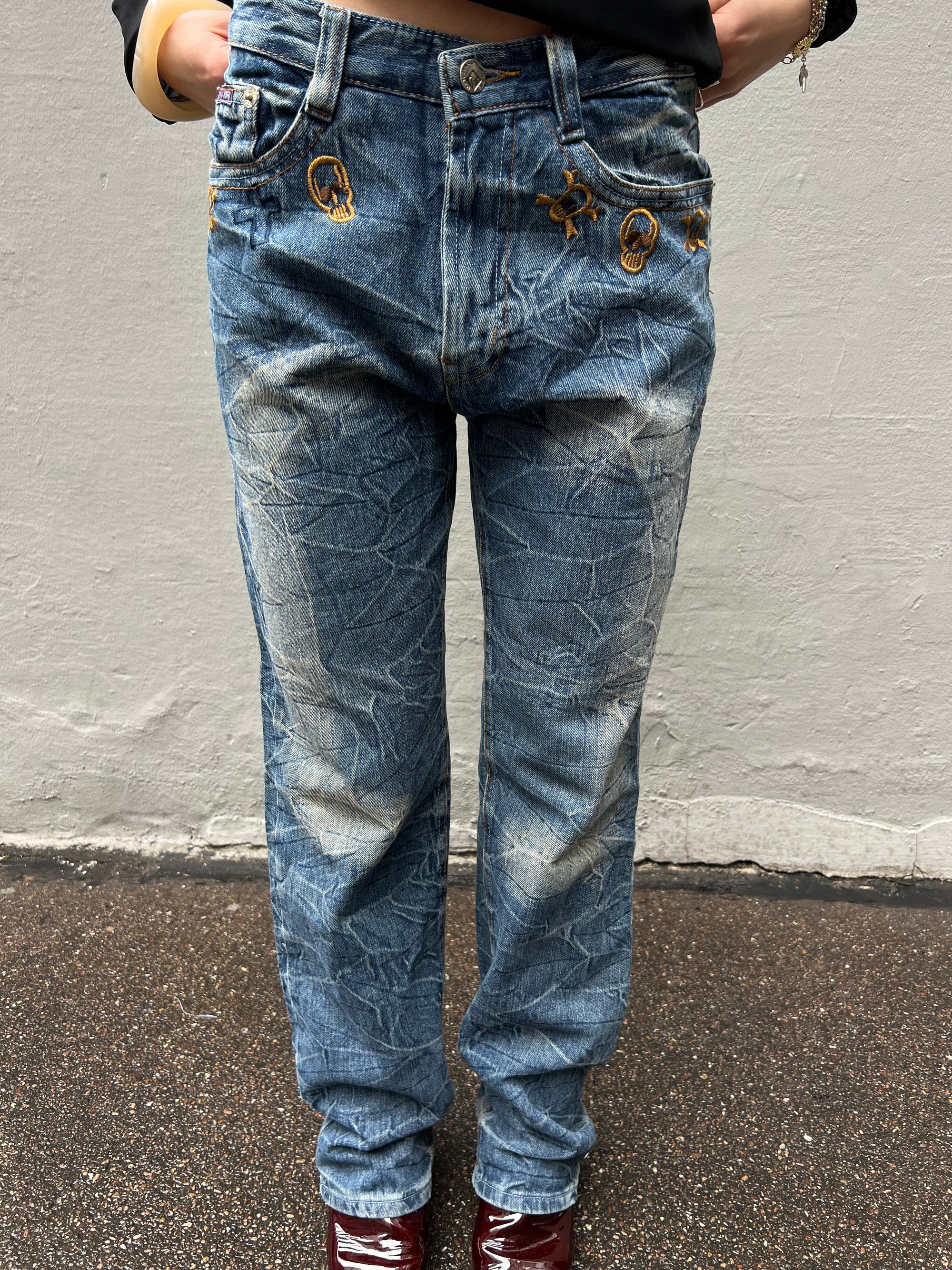Vintage Blue Crazy Stitched and Washed Denim S/M