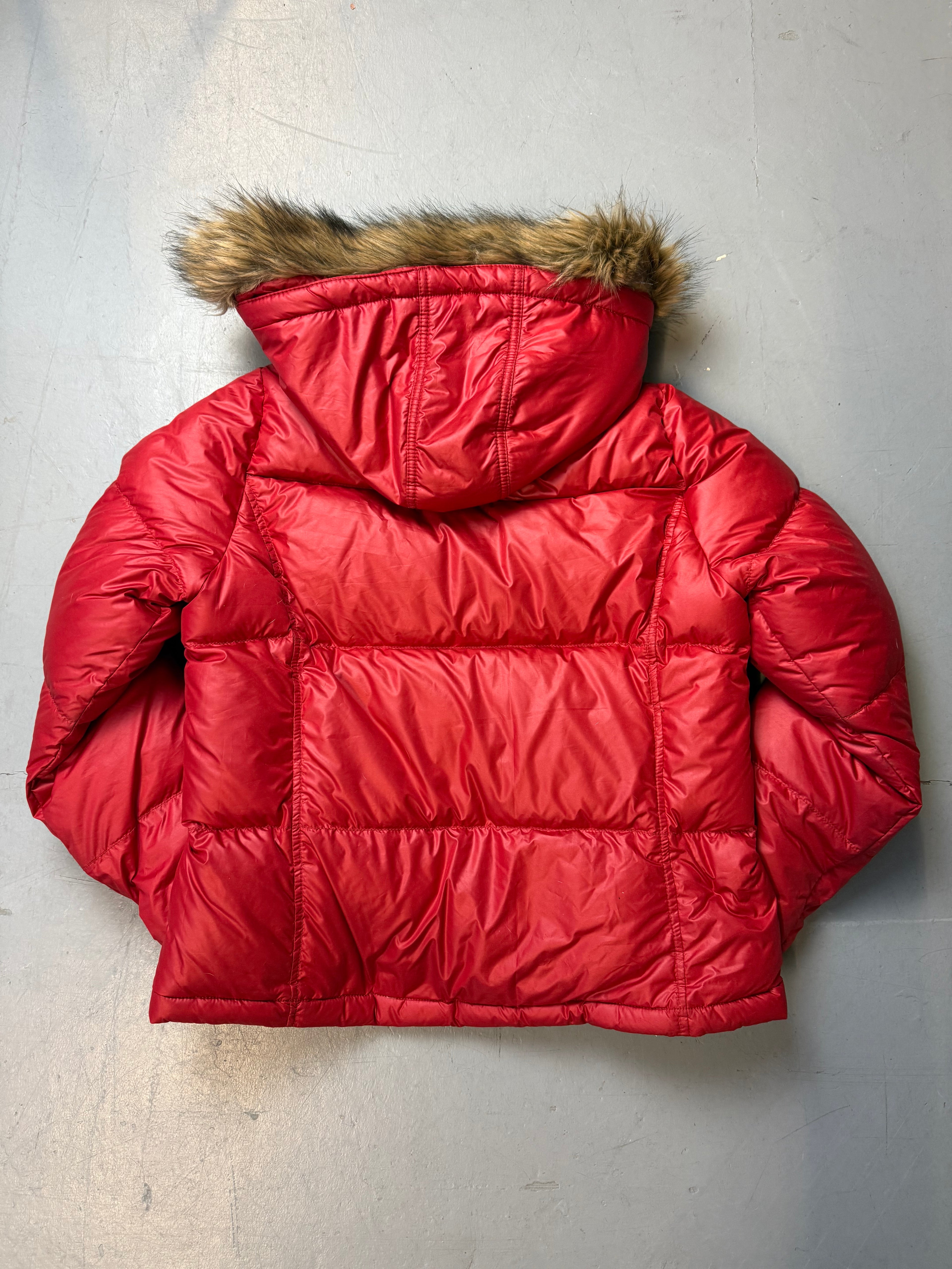 Vintage Polo Ralph Lauren Red Down Jacket with Faux Fur Hood L/XL