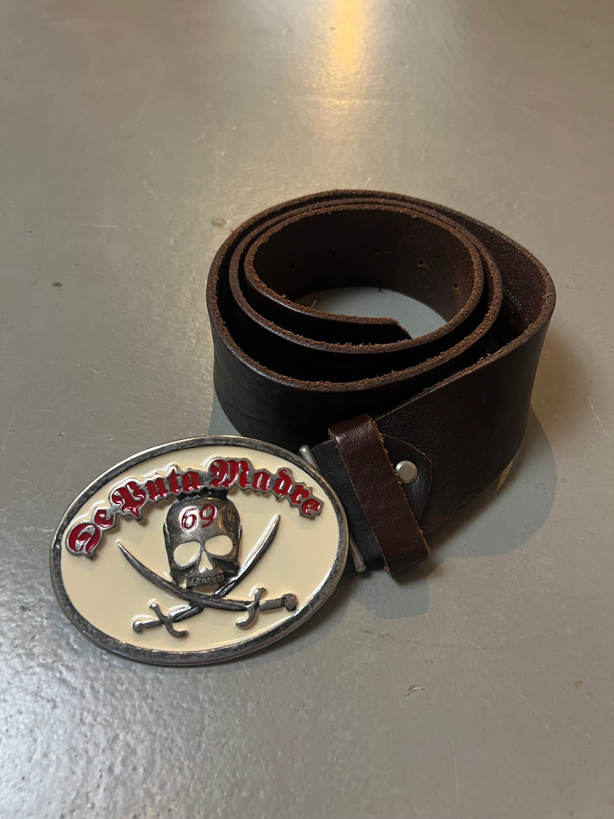 Vintage Brown De Puta Madre Big Buckle Belt