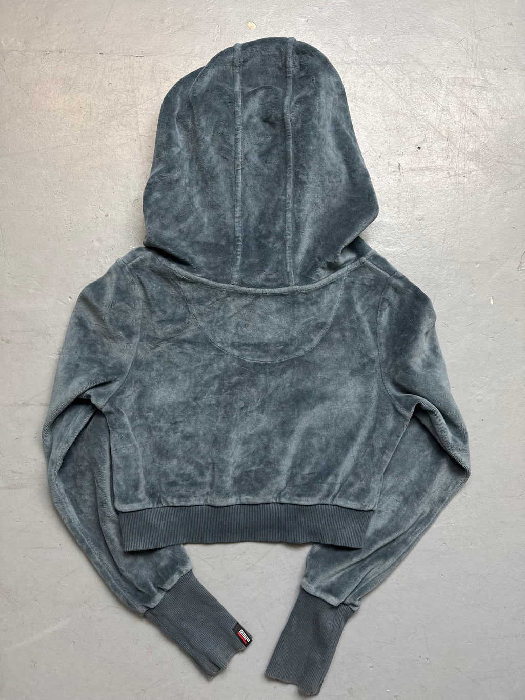 Vintage Petrol Super Cropped Zip Hoodie für Frauen. Y2K Second Hand 2000s Fashion