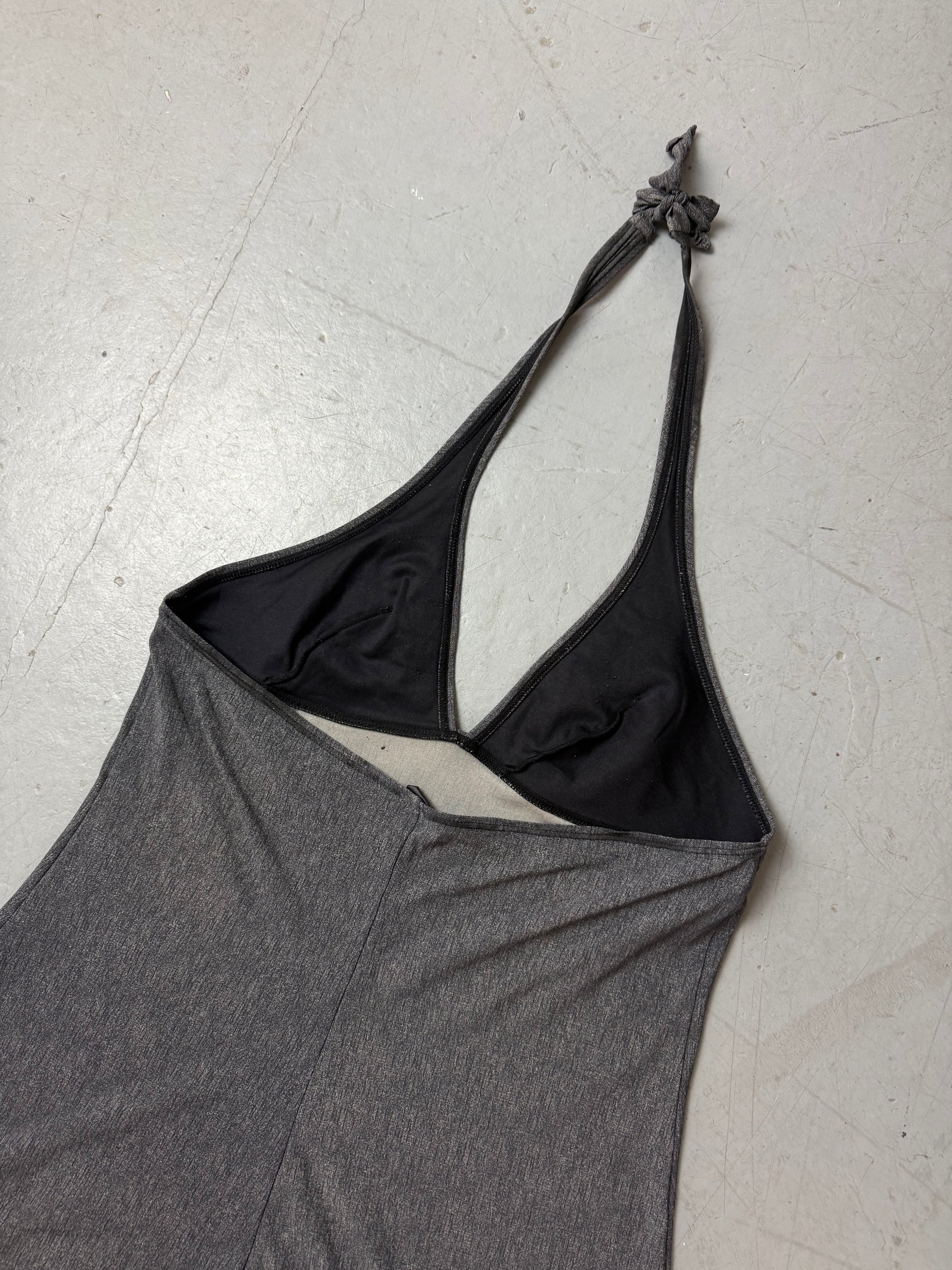 Vintage Grey Halter Mini Dress für Herren. Secondhand Y2K 2000s Fashion