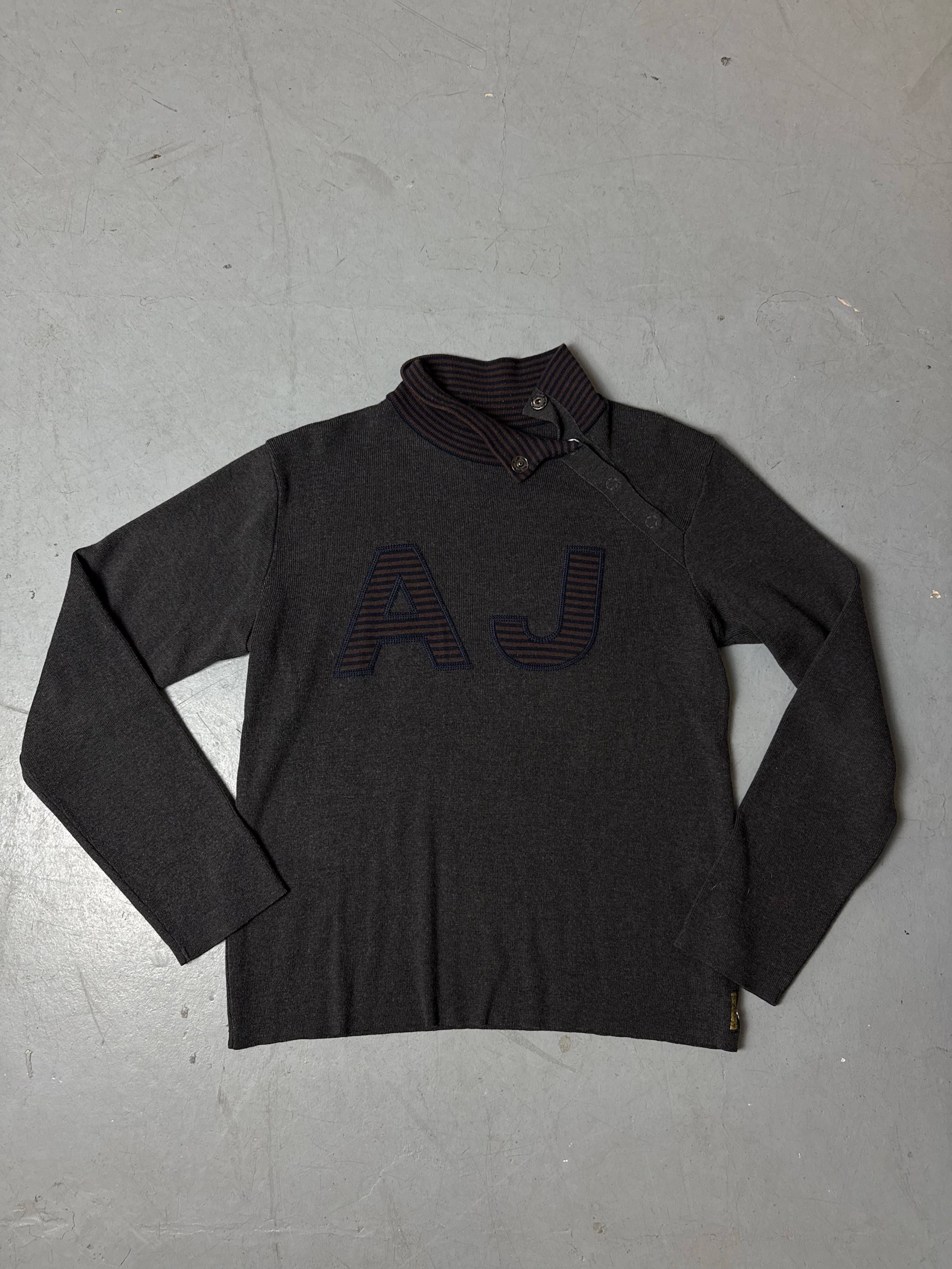 Vintage Armani Jeans Grey and Brown Sweater L