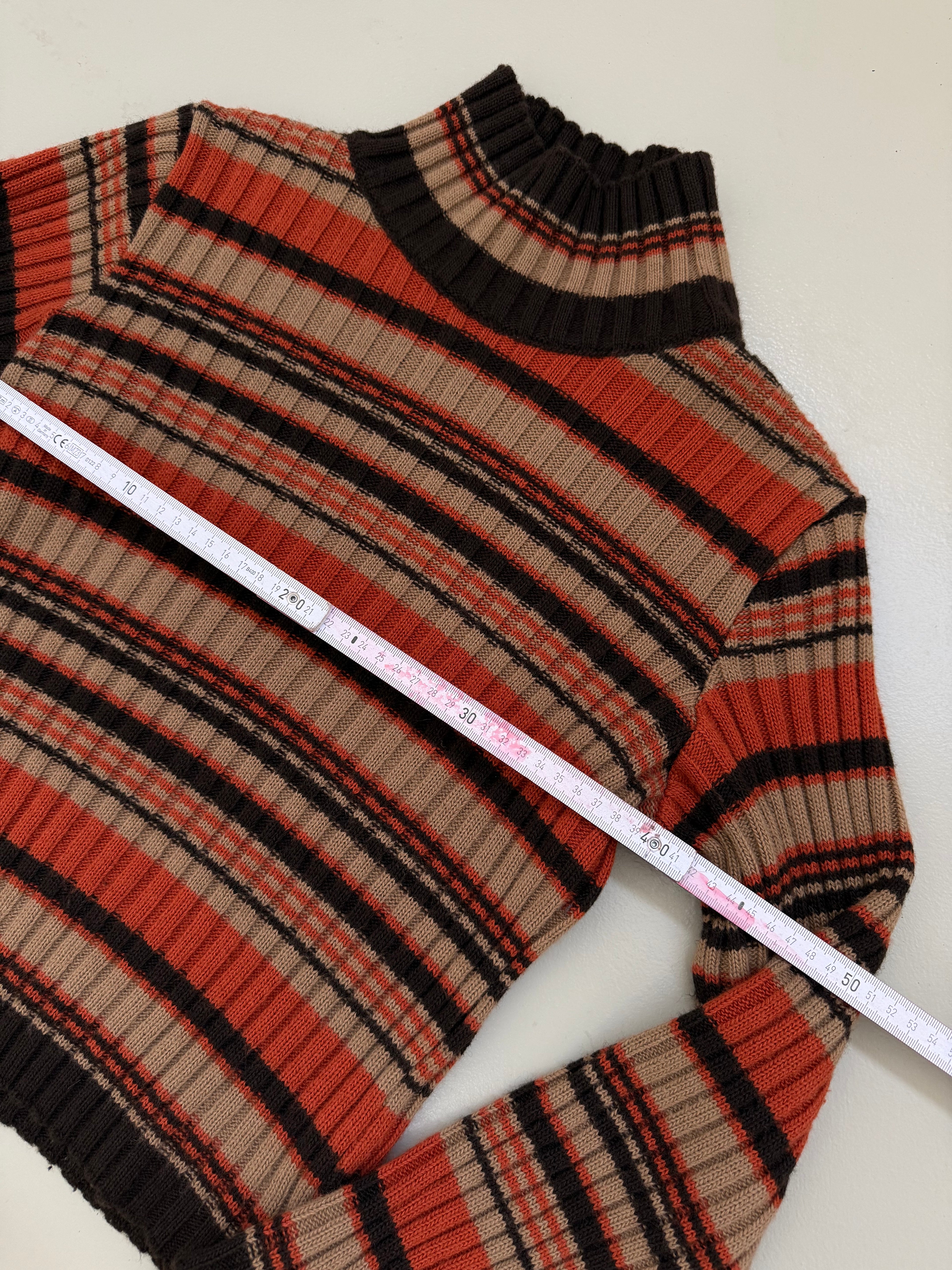 Vintage Orange and Brown Striped Knit Sweater M