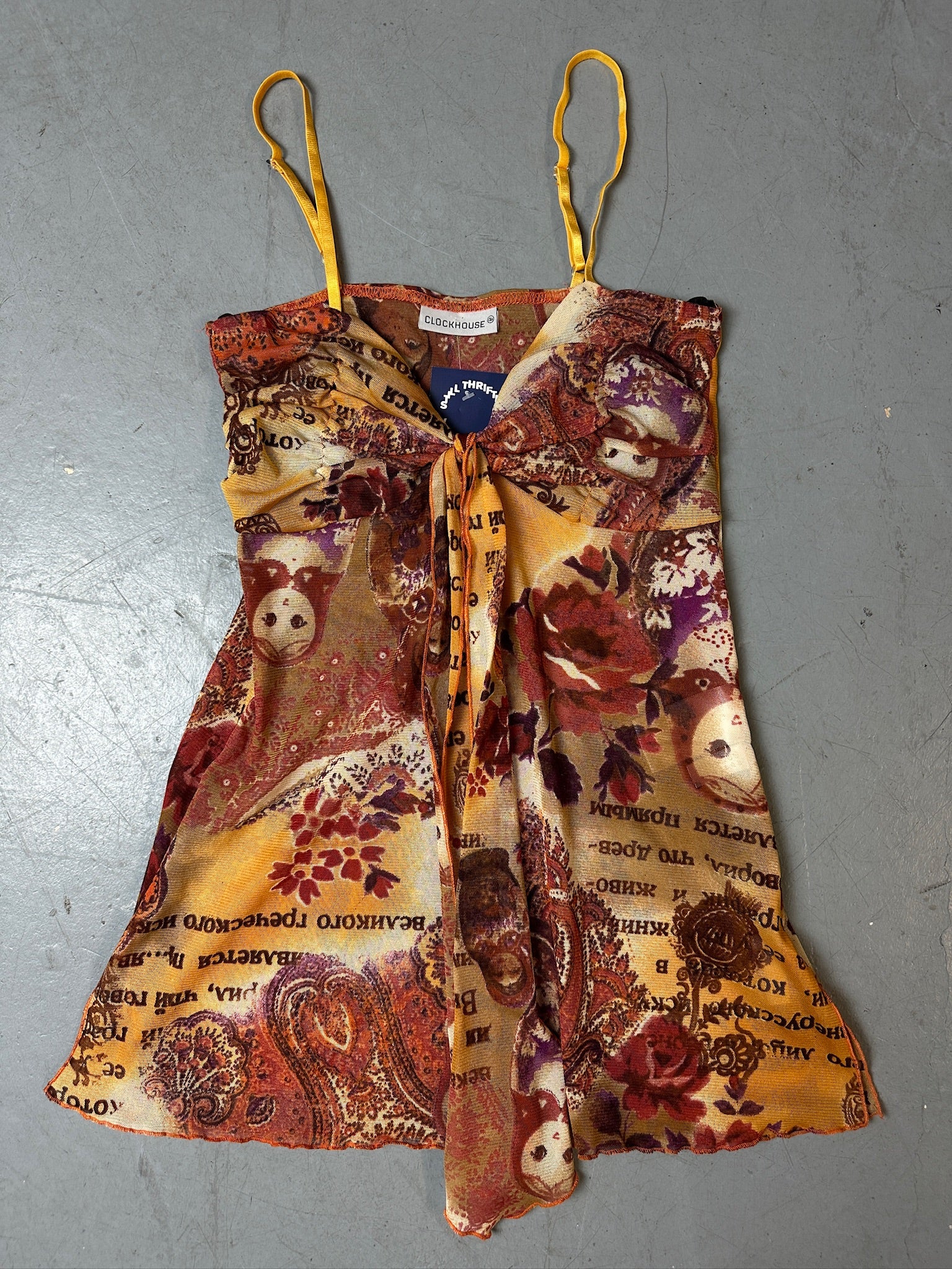 Produktbild von Vintage Orange Flower Printed Mesh Top von vorne