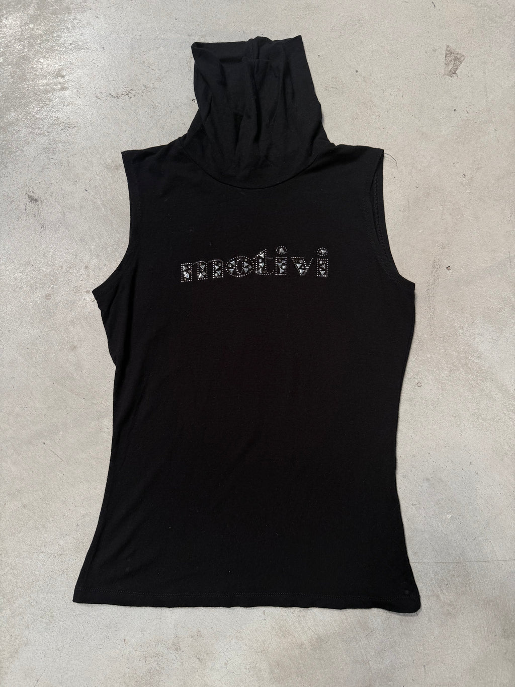 Vintage Motivi Black Rhinestone Turtleneck für Damen Y2K Second Hand Fashion