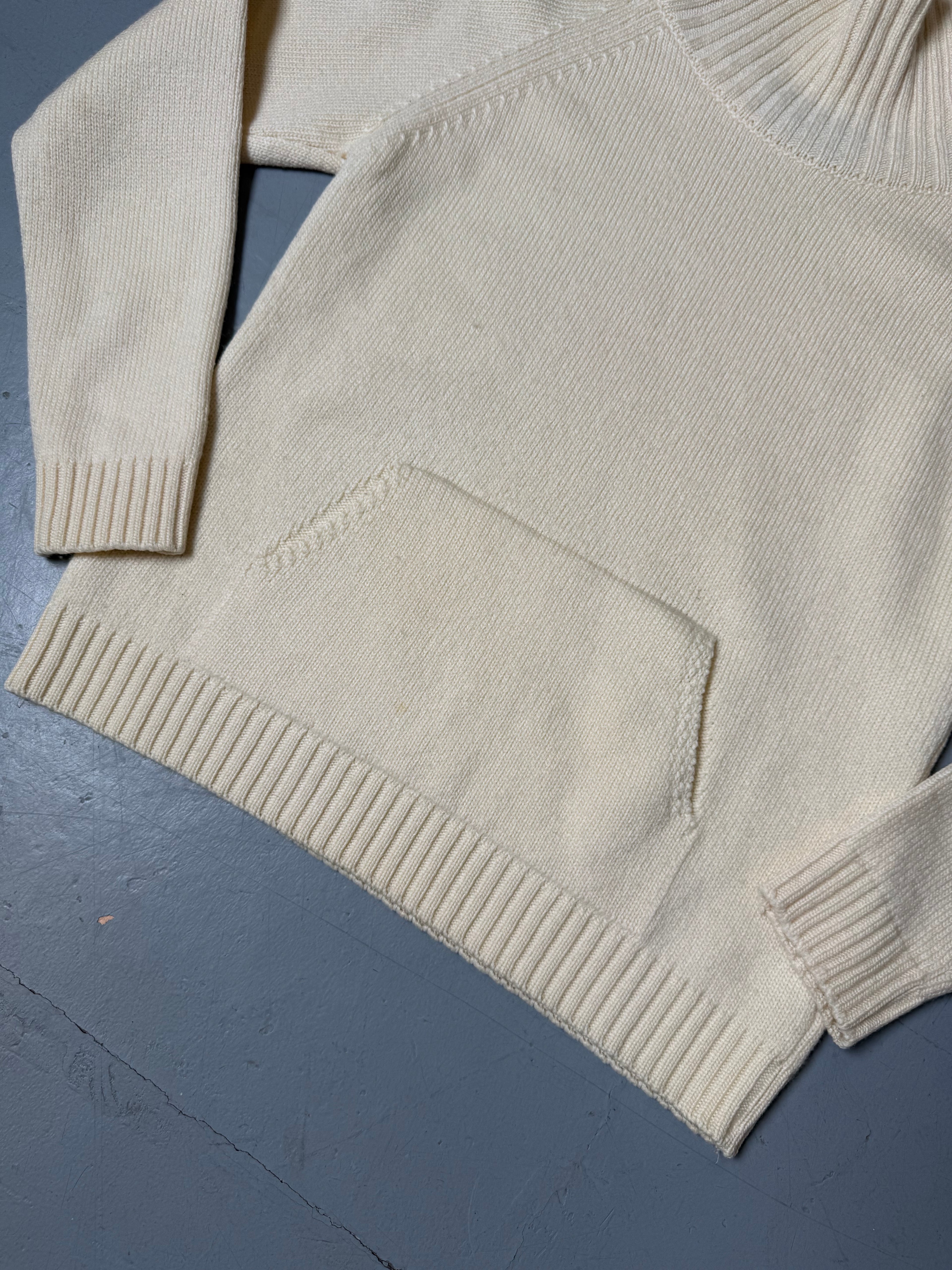 Vintage Lamborghini Cream Turtleneck Knit Sweater für Damen. Y2K Secondhand 2000s Fashion.