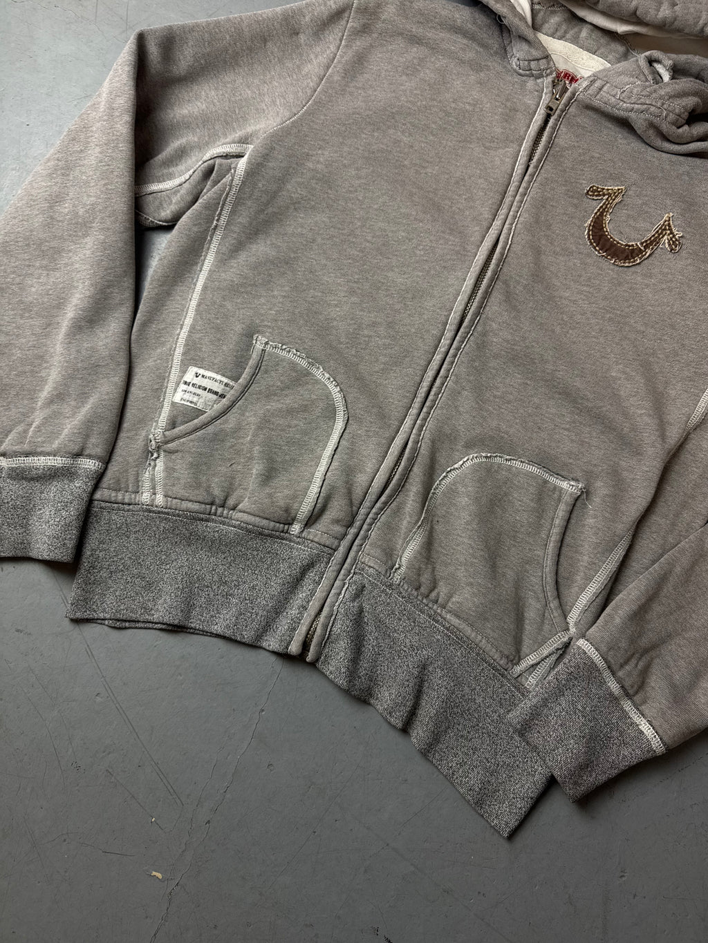 Vintage True Religion Grey Zip Up Hoodie M