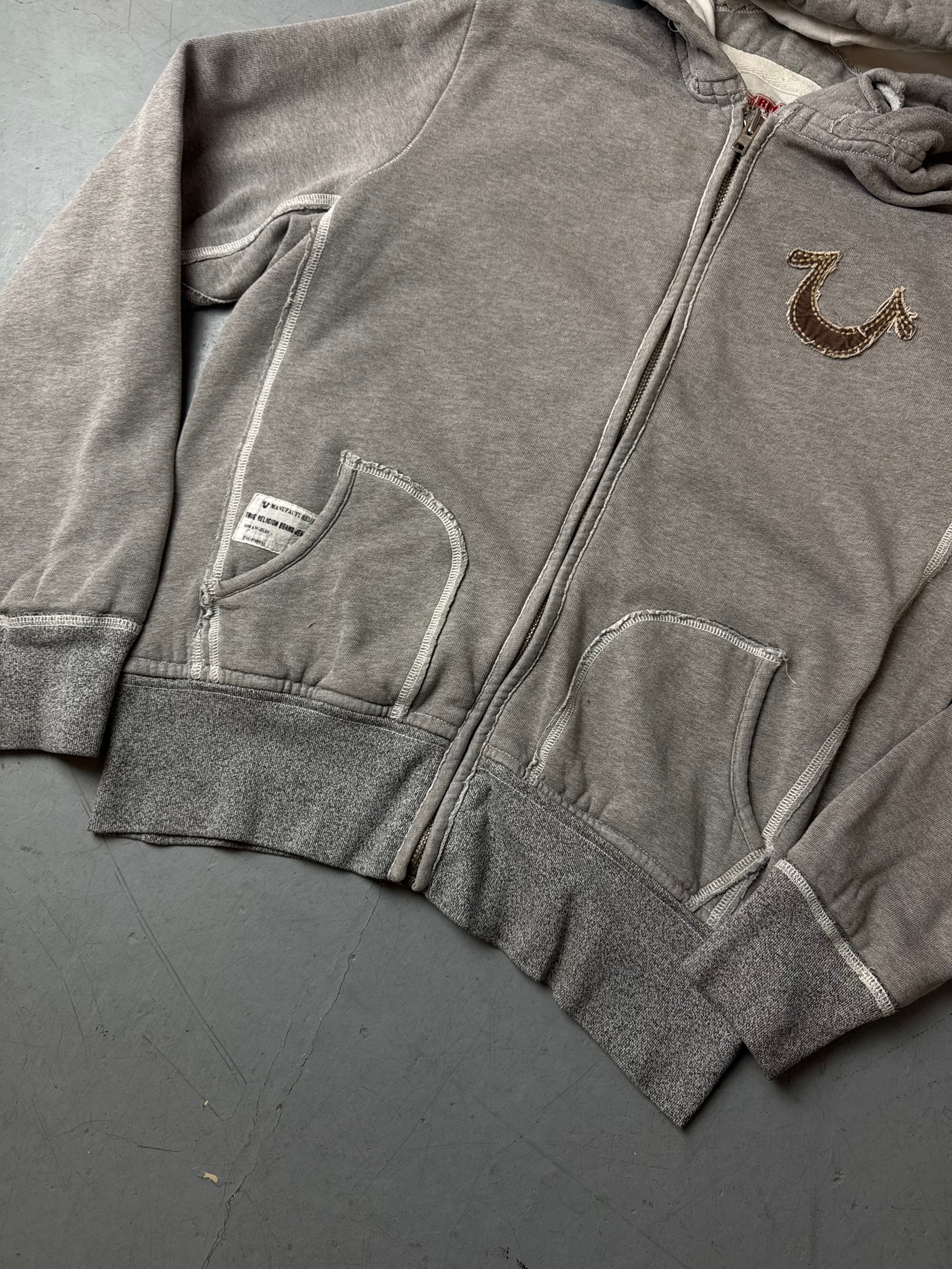 Vintage True Religion Grey Zip Up Hoodie M