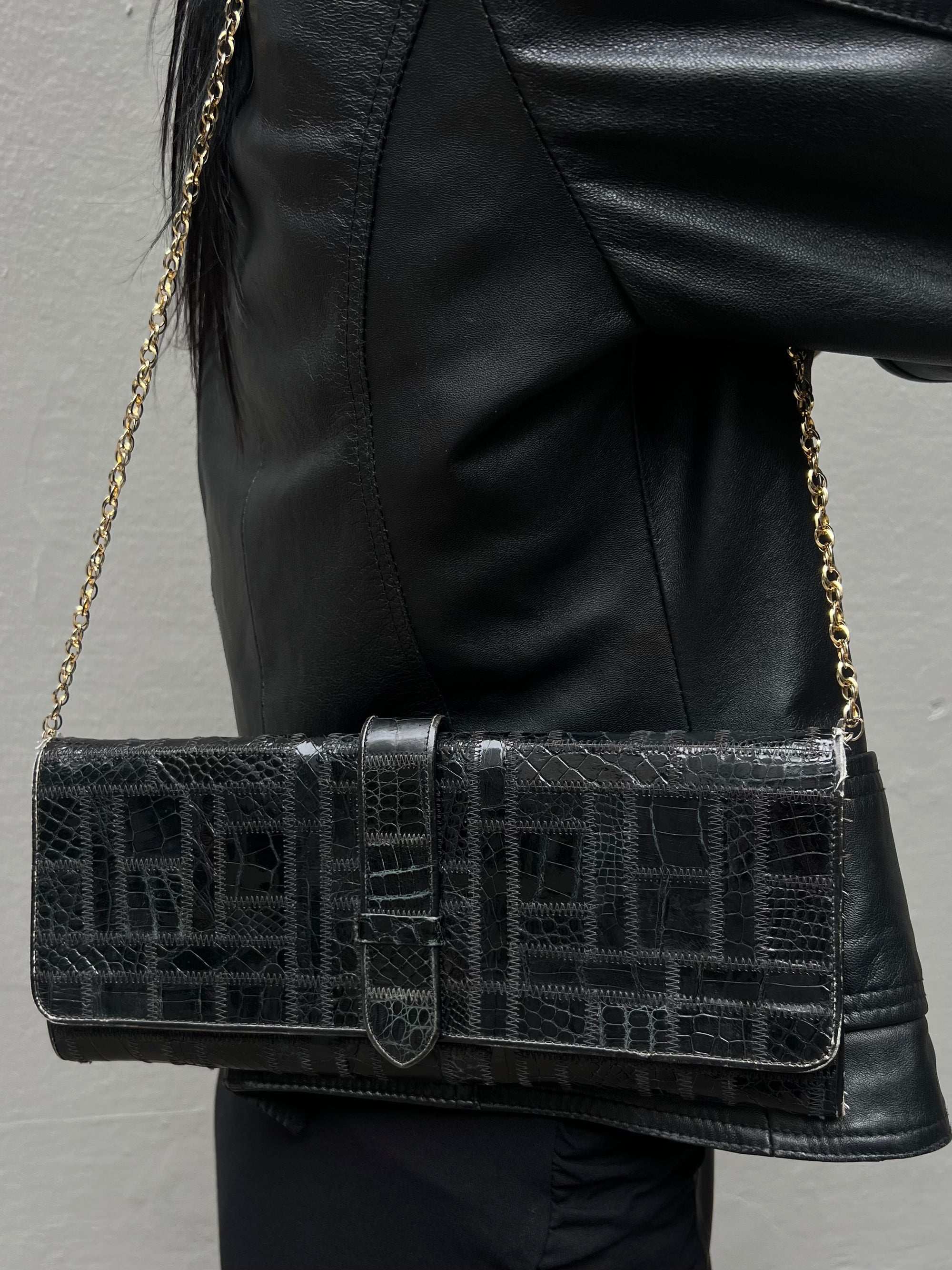 Vintage Black Clutch with Gold Straps