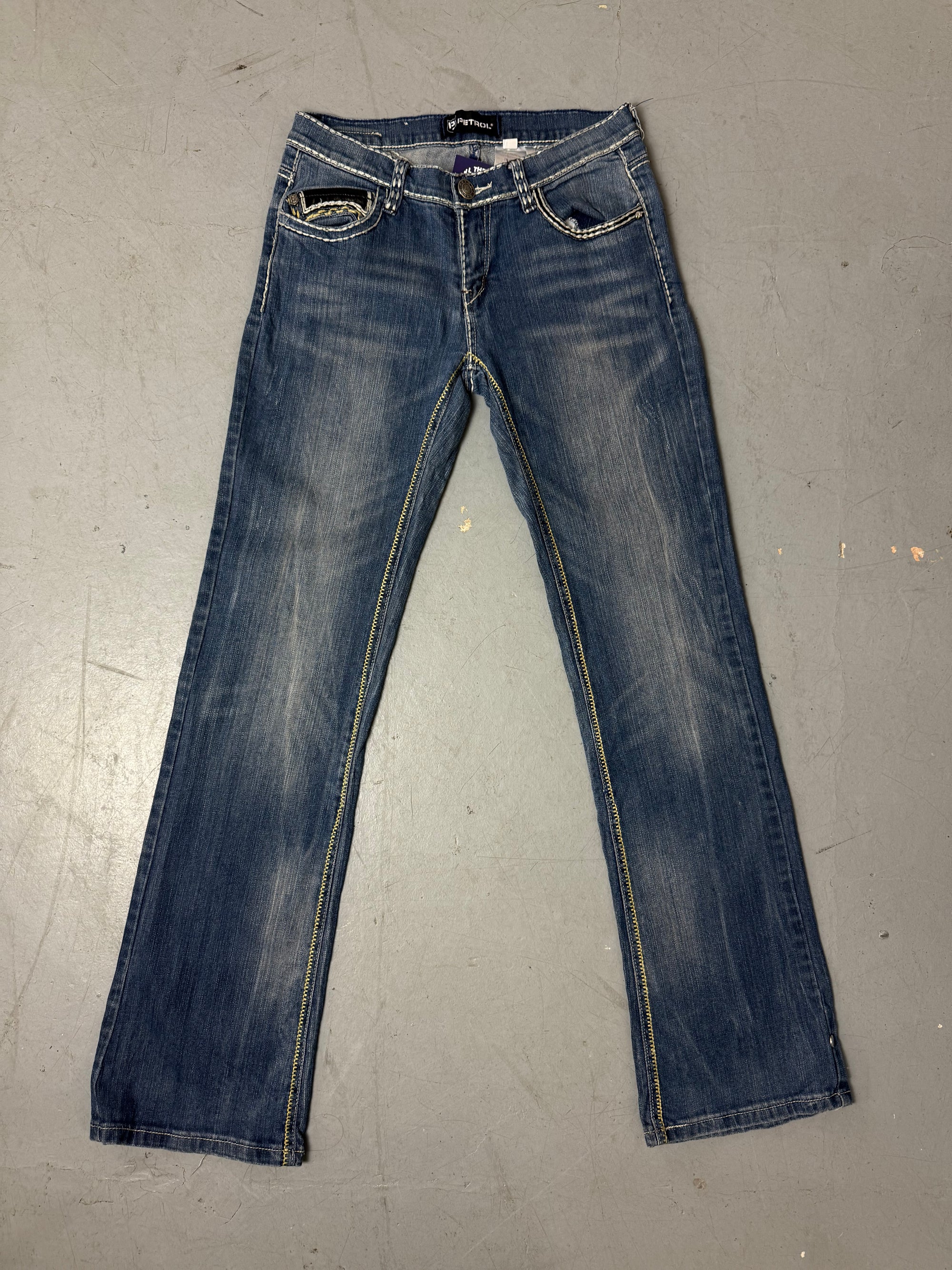 Vintage Petrol Low Waist Denim with Back Print S