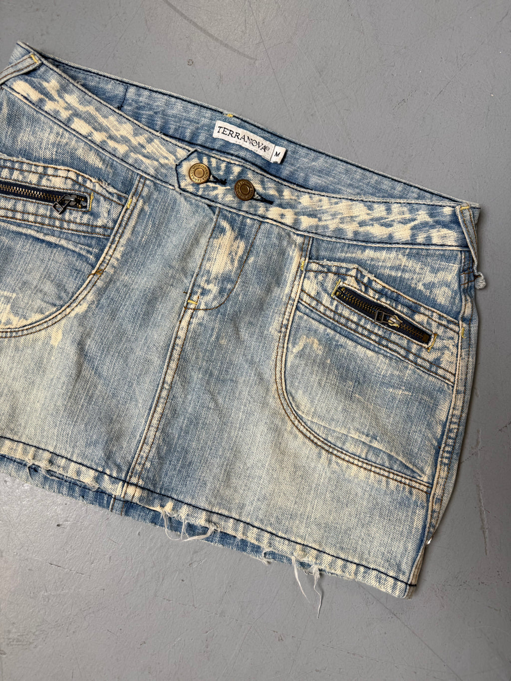 Vintage Bleach Washed Denim Mini Skirt M
