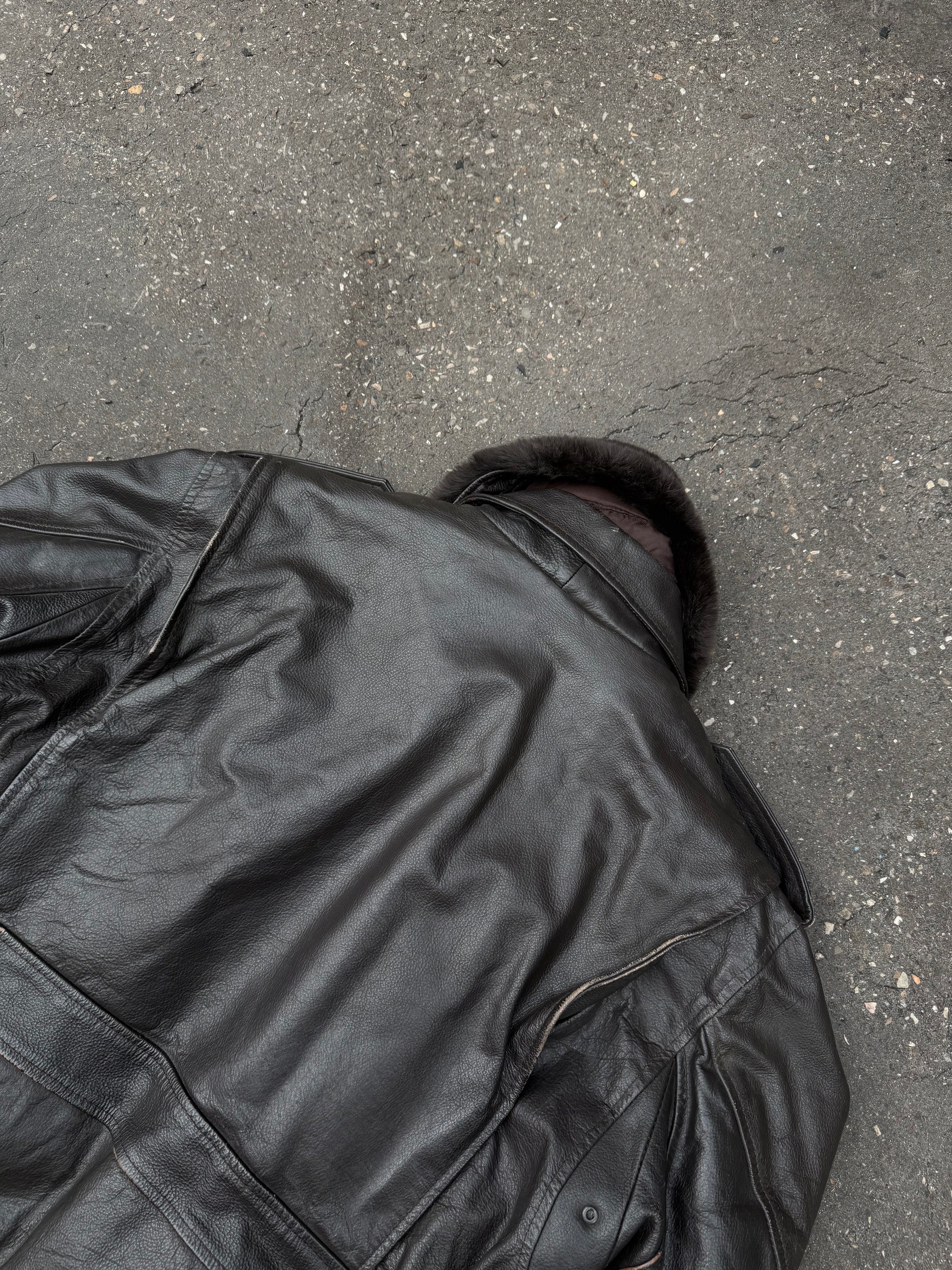 Vintage Brown Double Lined Leather Jacket with Removable Fur Collar