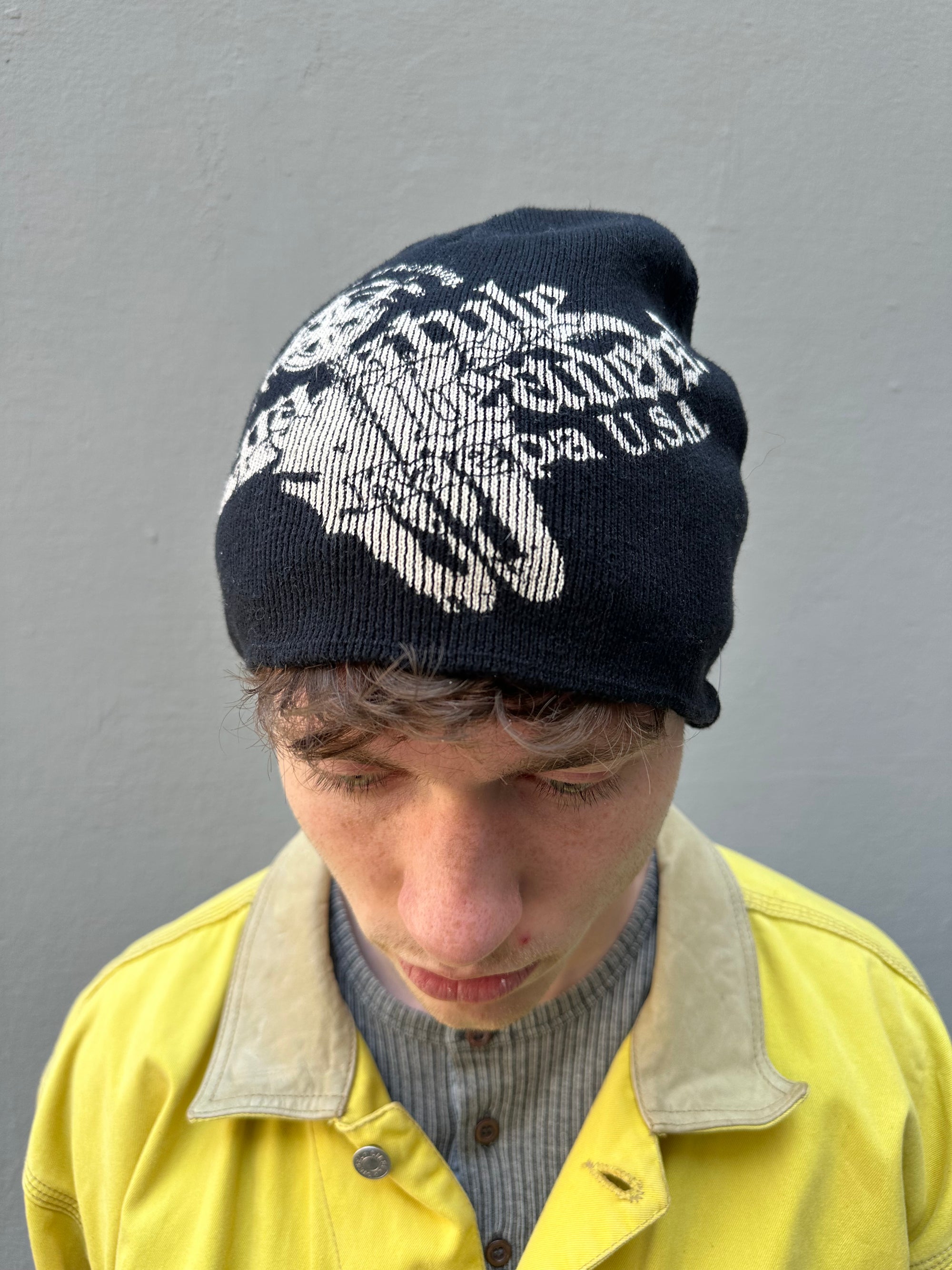 Vintage Black Printed Y2K Beanie