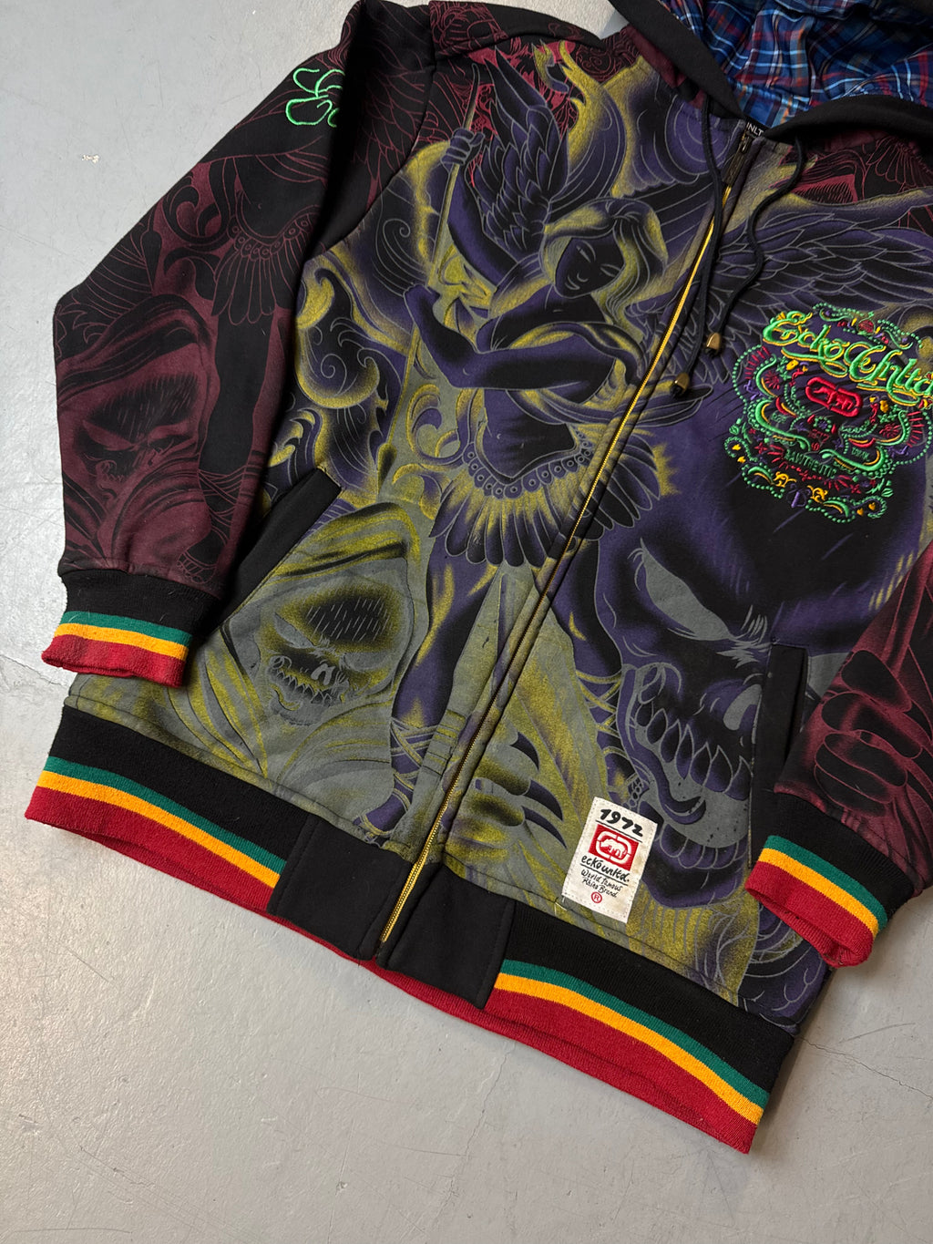 Vintage Ecko Unltd. Grafischer Zip Up Hoodie für Herren. Y2K Second Hand 2000s Fashion 