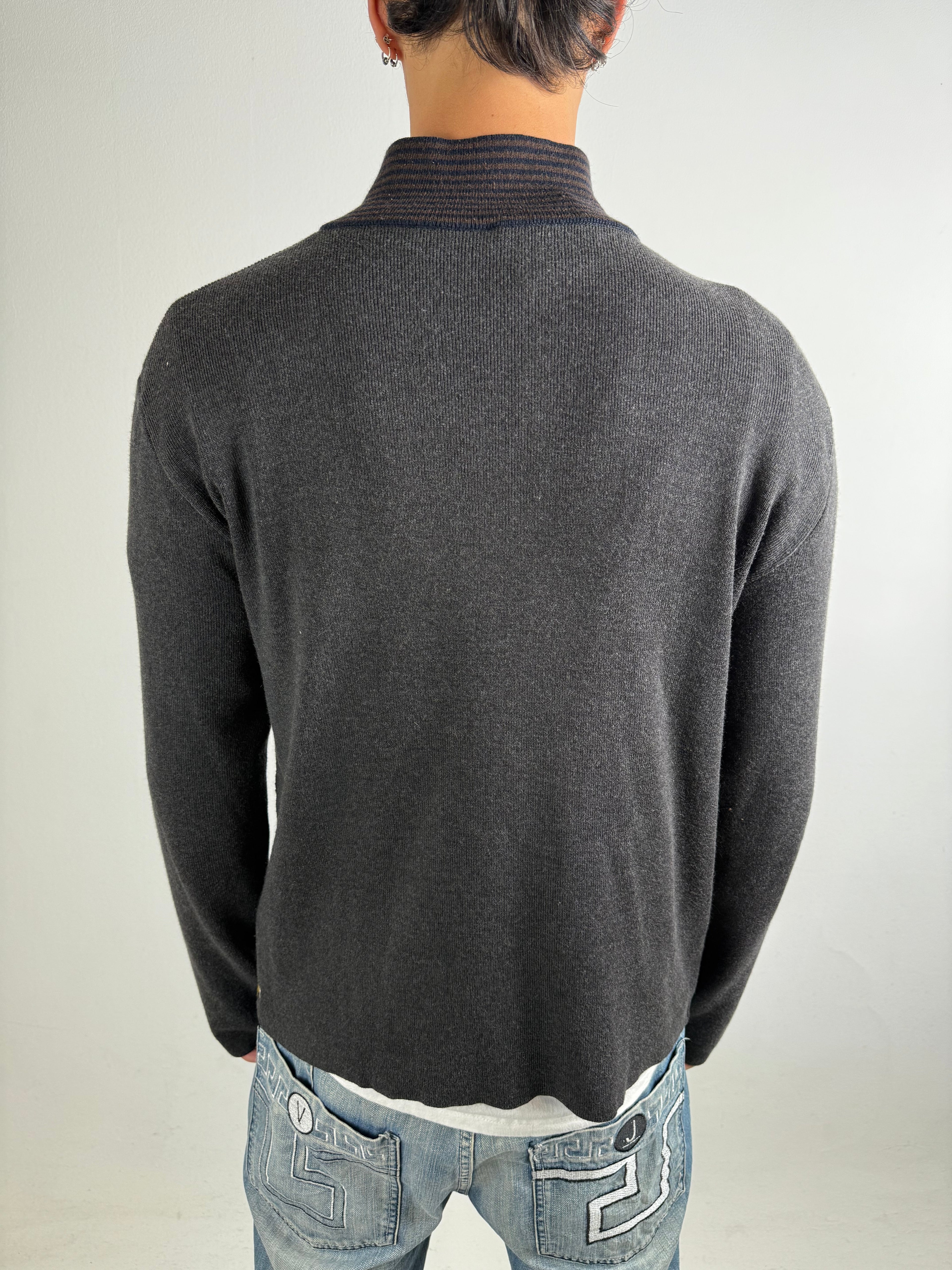 Vintage Armani Jeans Grey and Brown Sweater L
