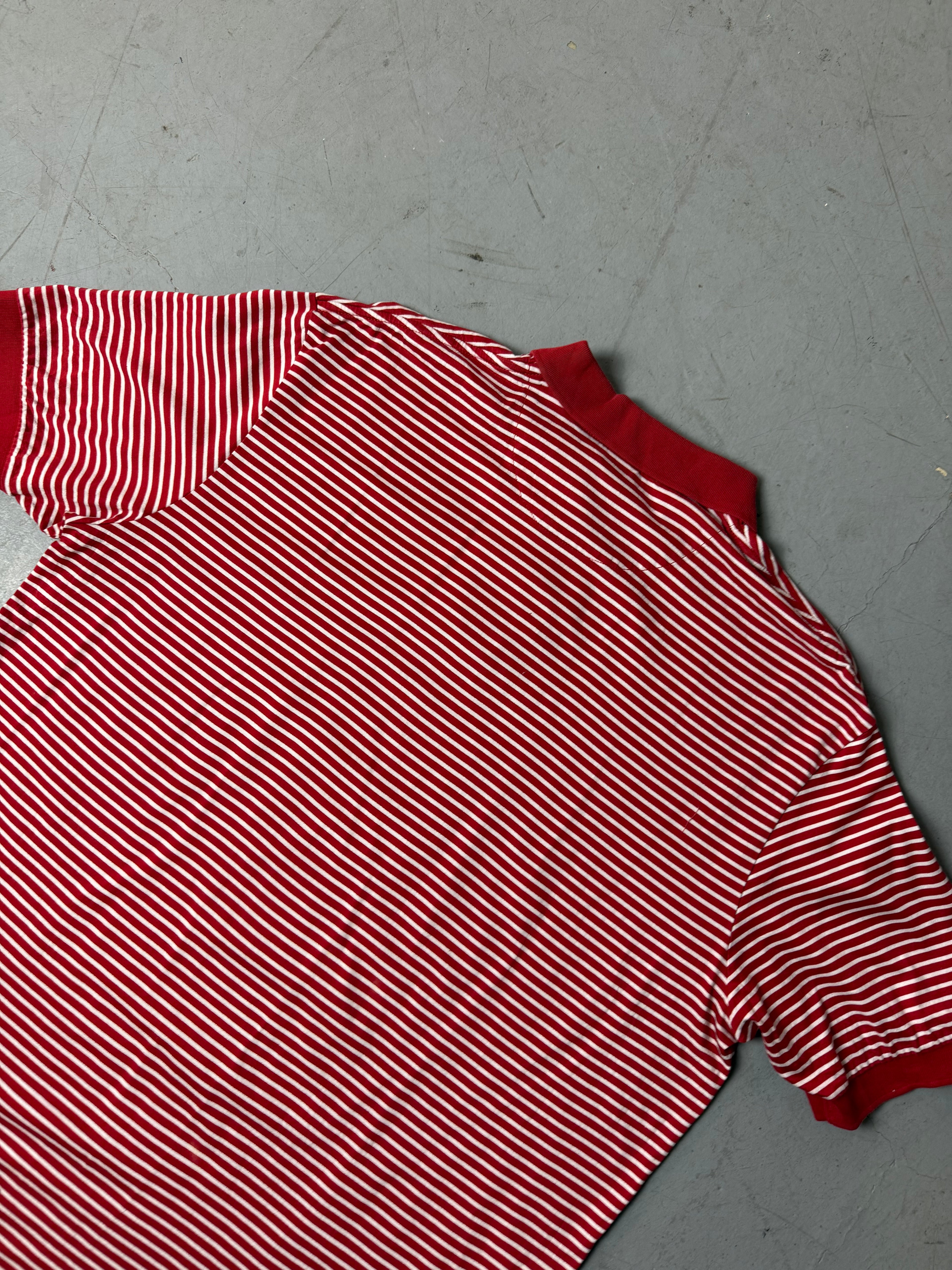 Detailbild von Vintage Ralph Lauren Red and White  Striped Polo von hinten