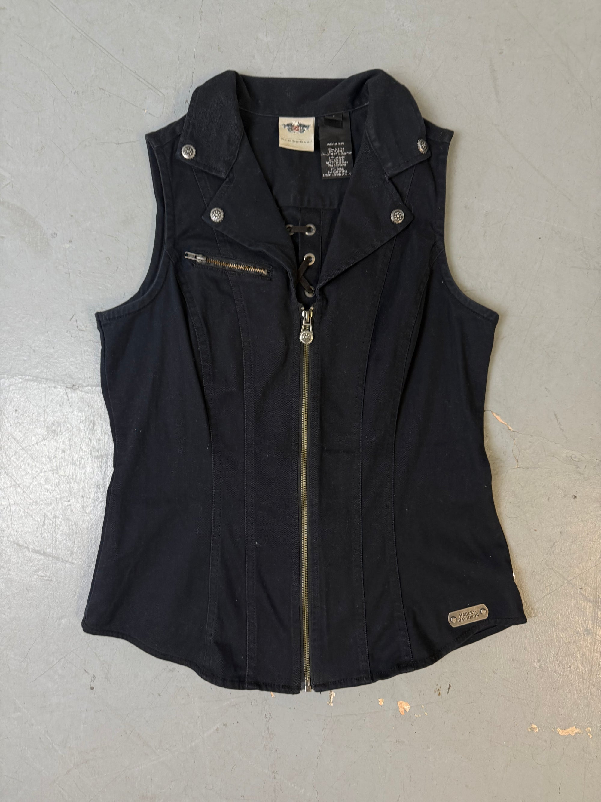 Vintage Harley Davidson Black Biker Vest S