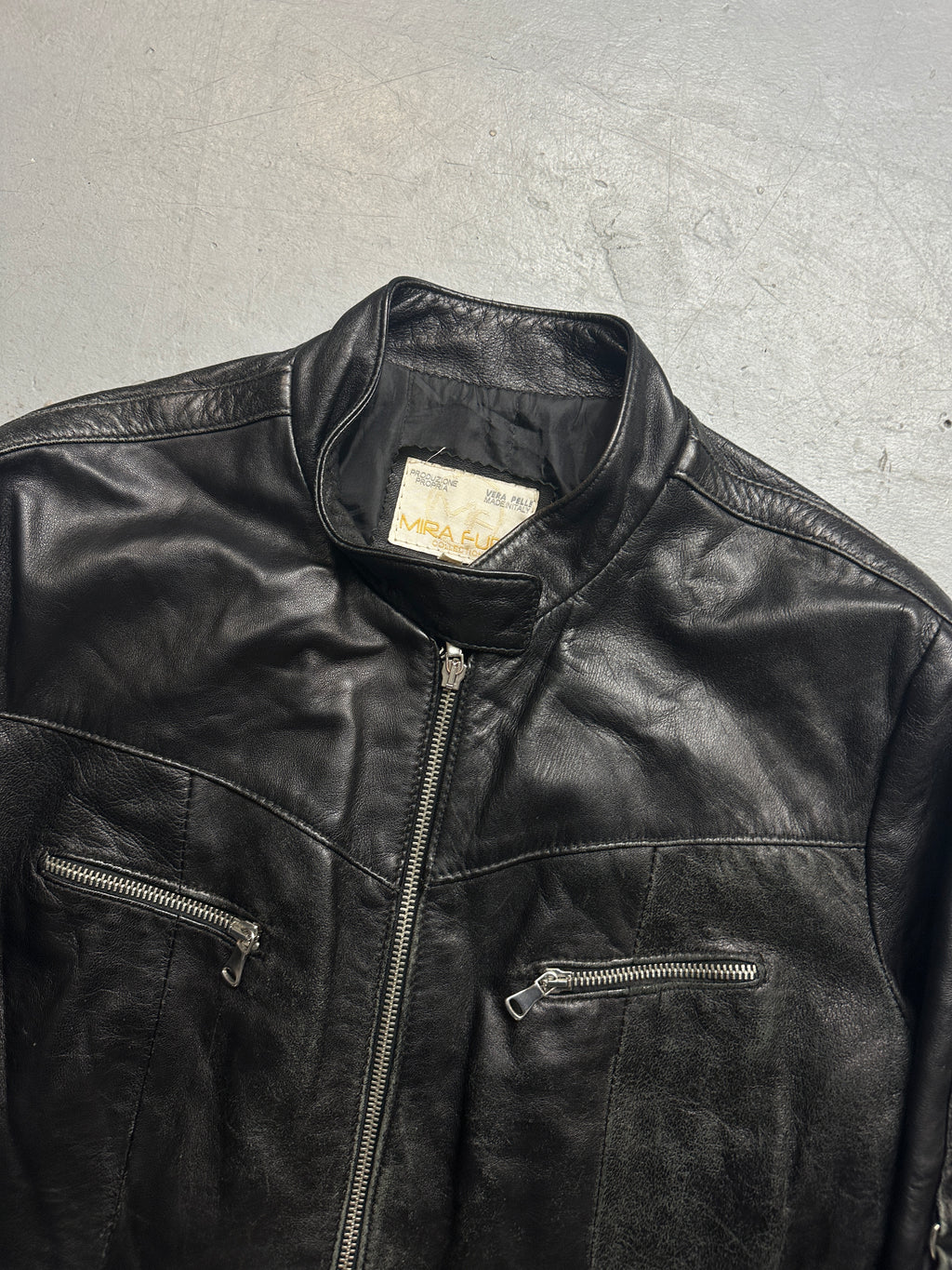 Vintage Black Italian Strap Detail Leather Jacket for men. Y2K Second Hand 2000s Fashion 