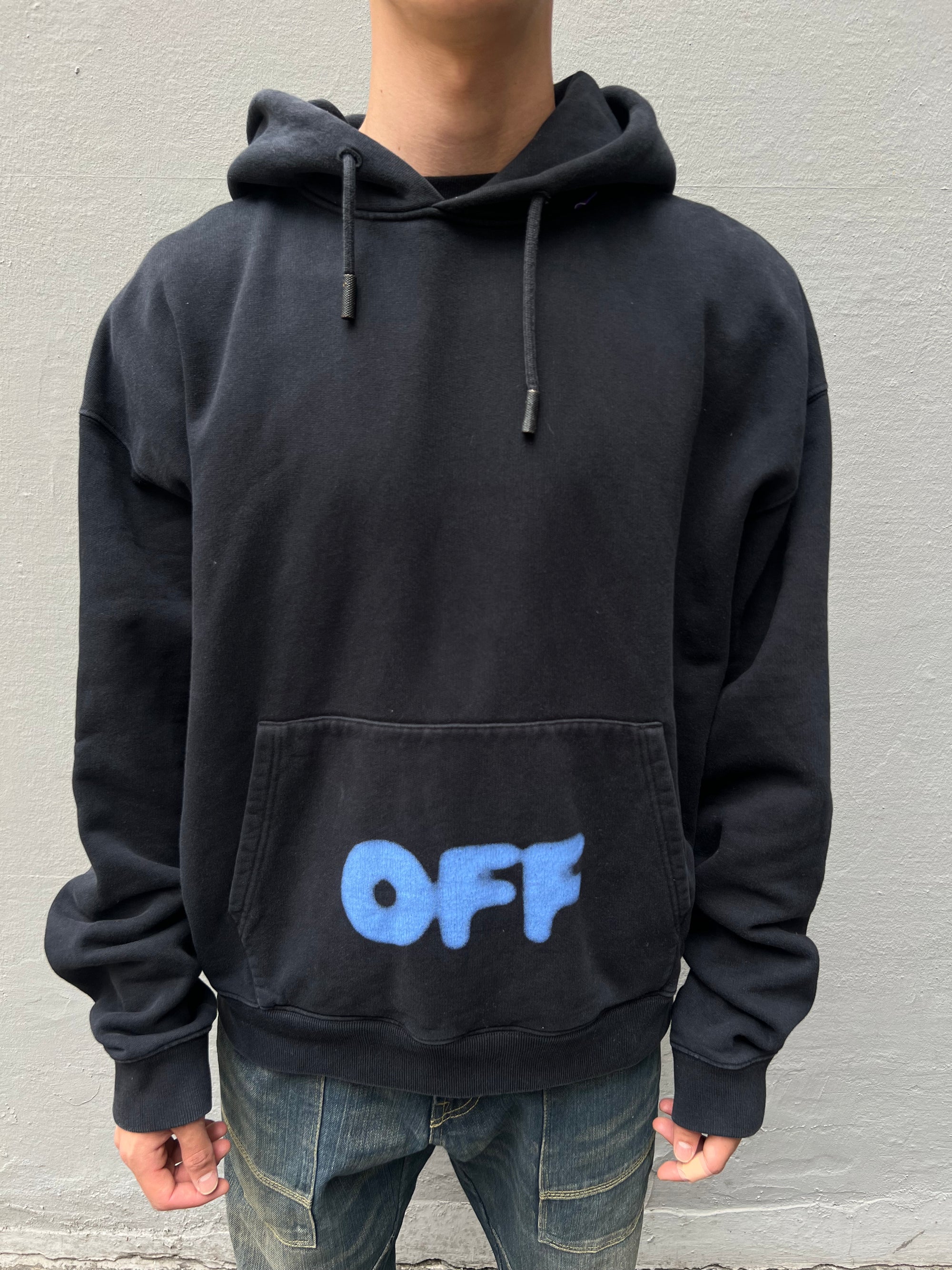 Vintage Black Off White Print Hoodie L/XL