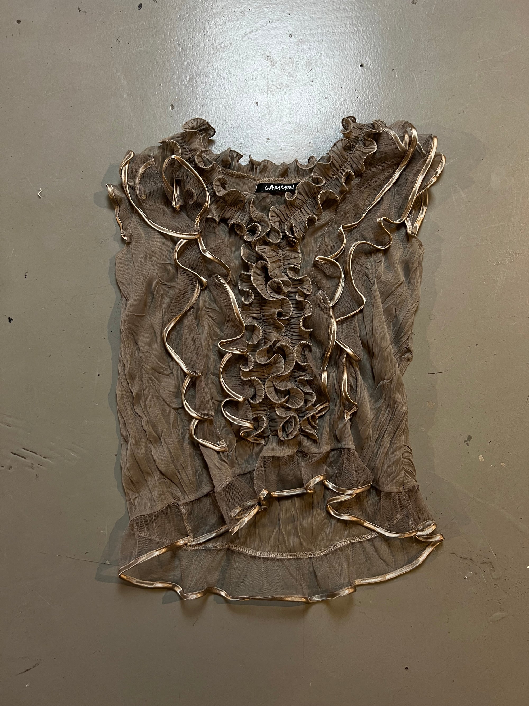 Vintage Gold Ruffle Sleeveless Blouse M