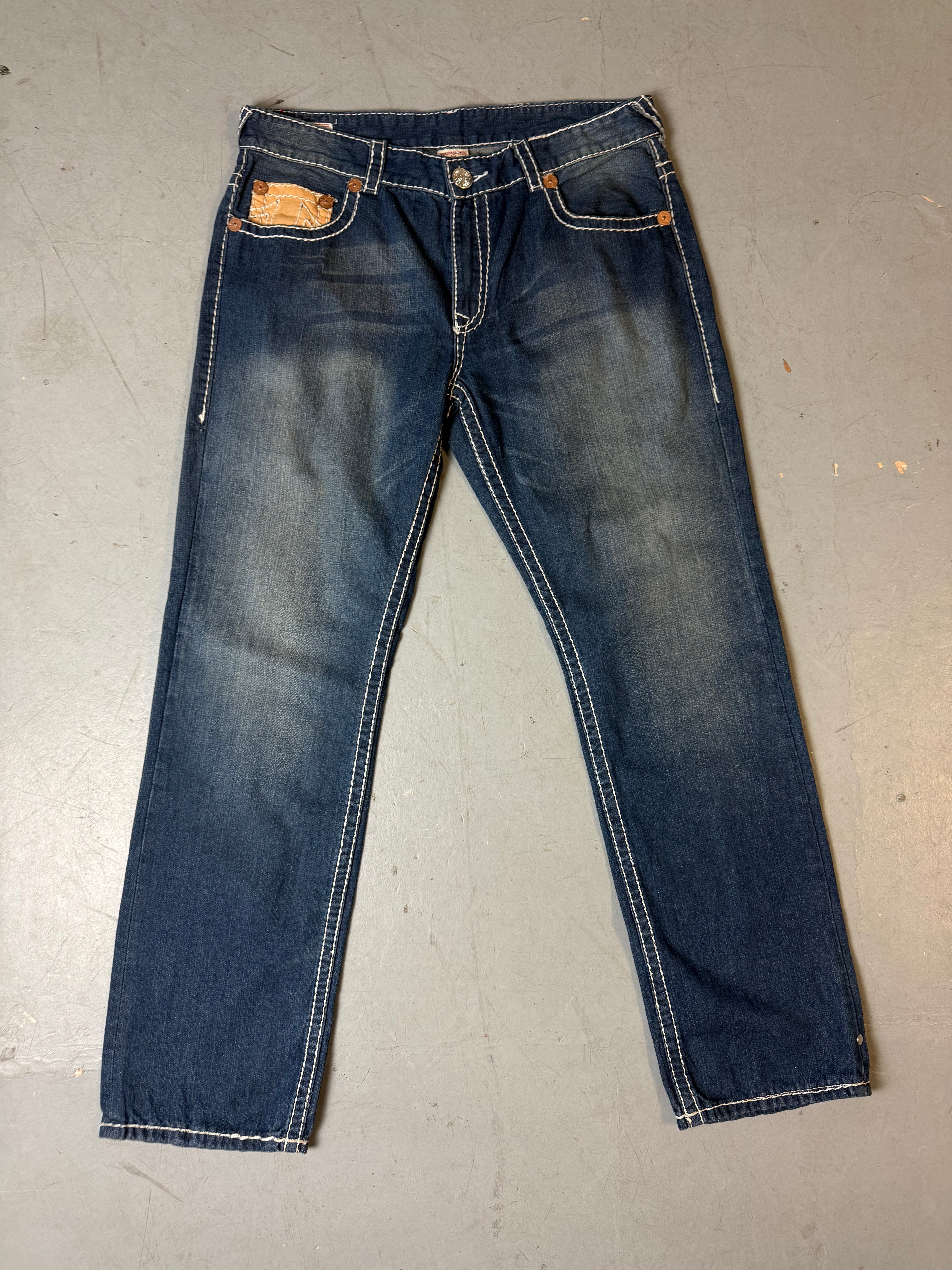 Vintage True Religion Baggy Denim with Beige/Brown Pockets XL