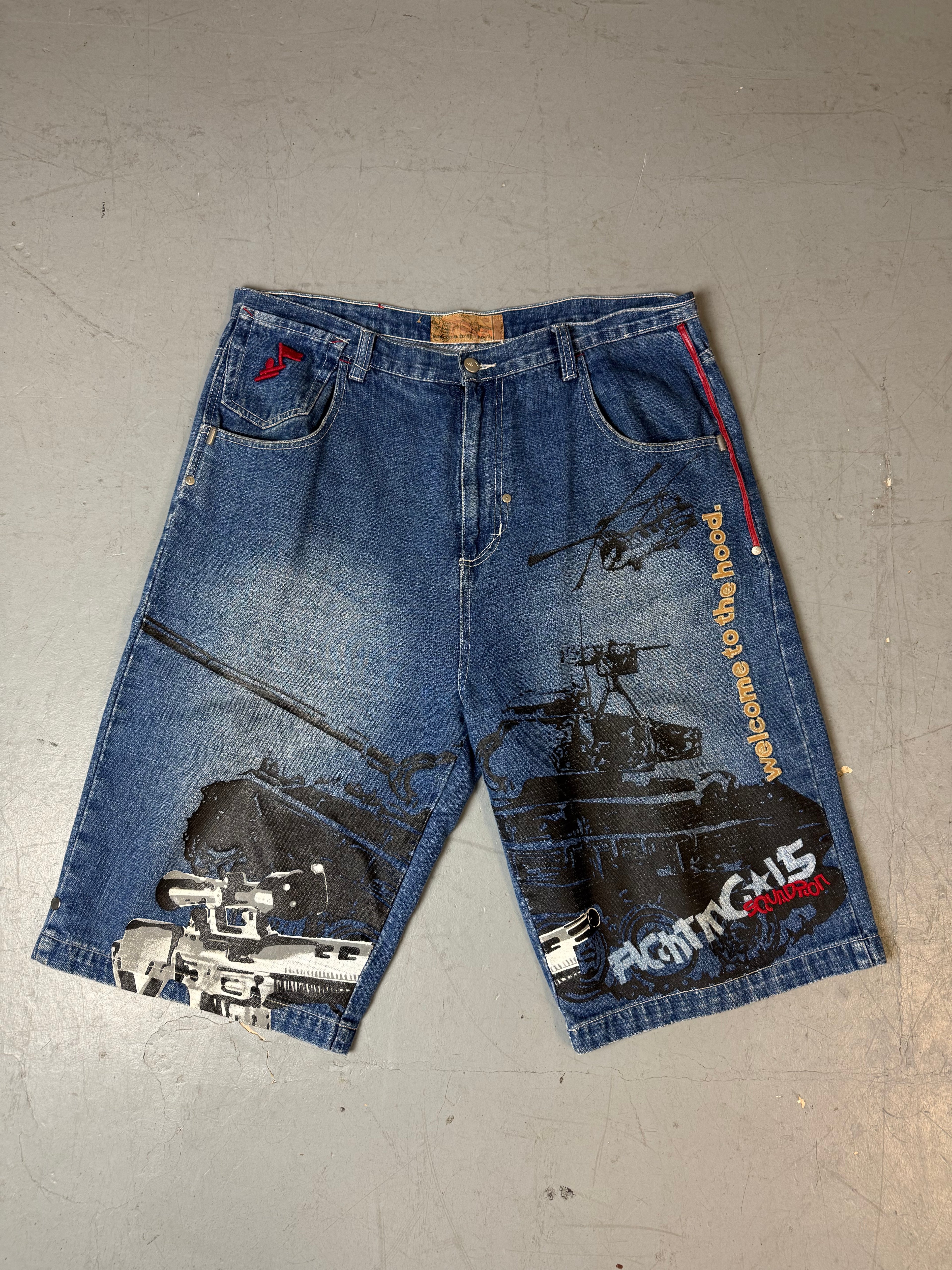 Vintage Printed Baggy Denim Jorts XL