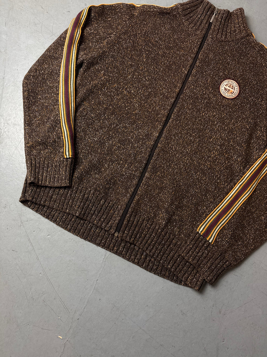 Vintage Tom Tailor Brown Knit Zip Up Sweater L