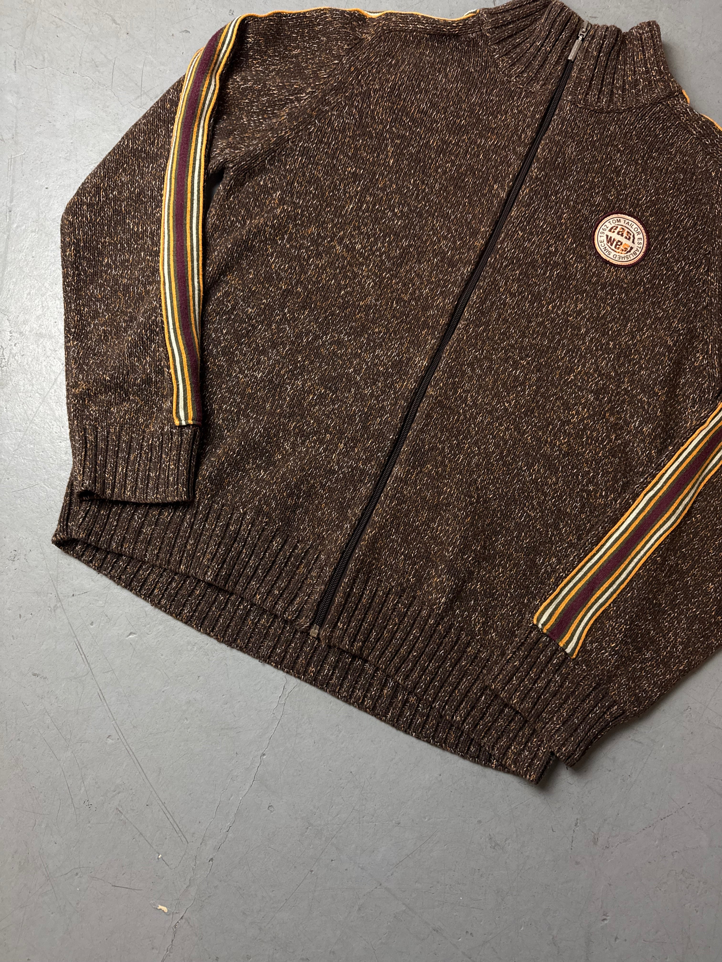 Vintage Tom Tailor Brown Knit Zip Up Sweater L