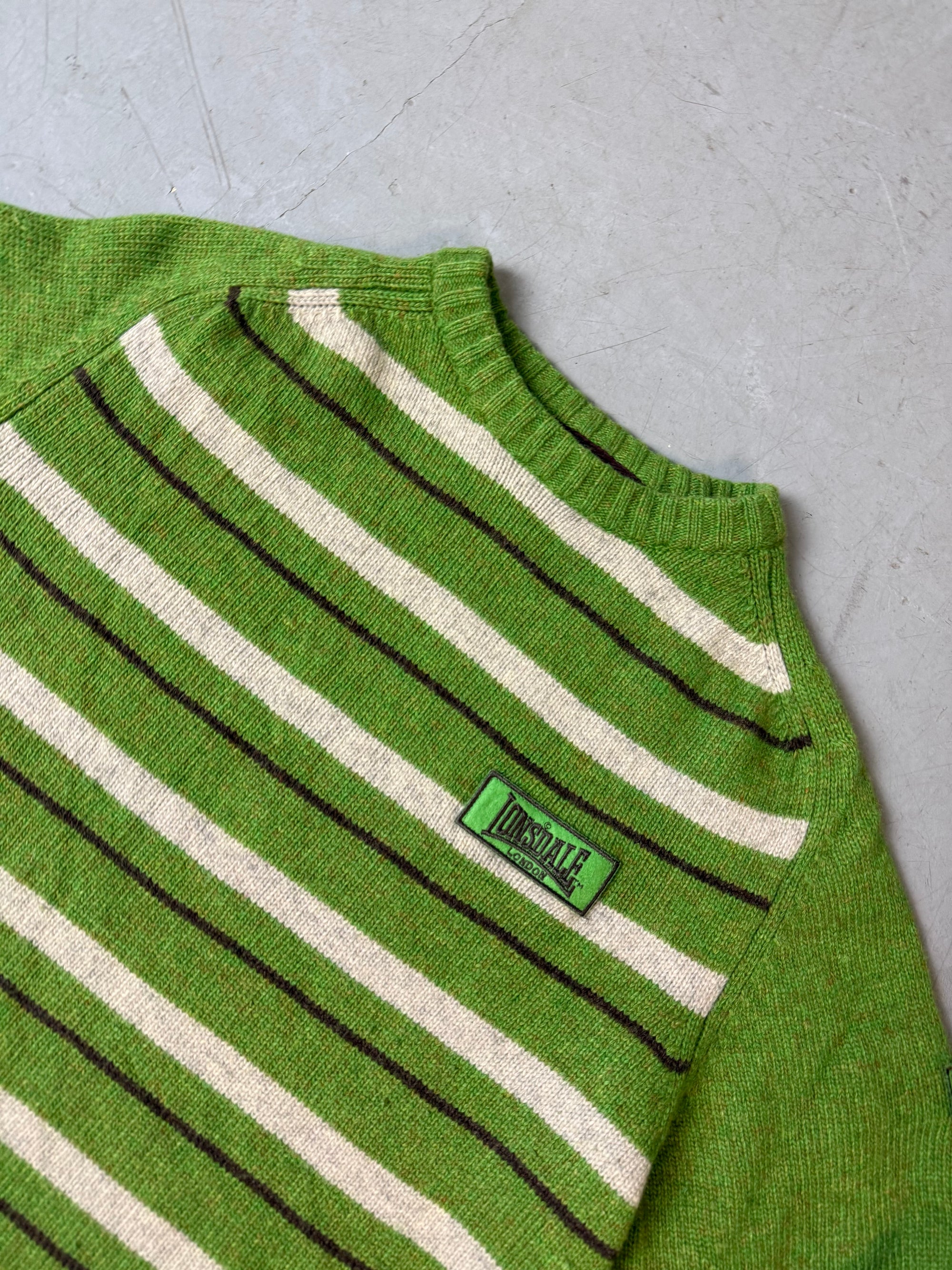 Vintage Lonsdale Green Striped Knit Sweater M/L