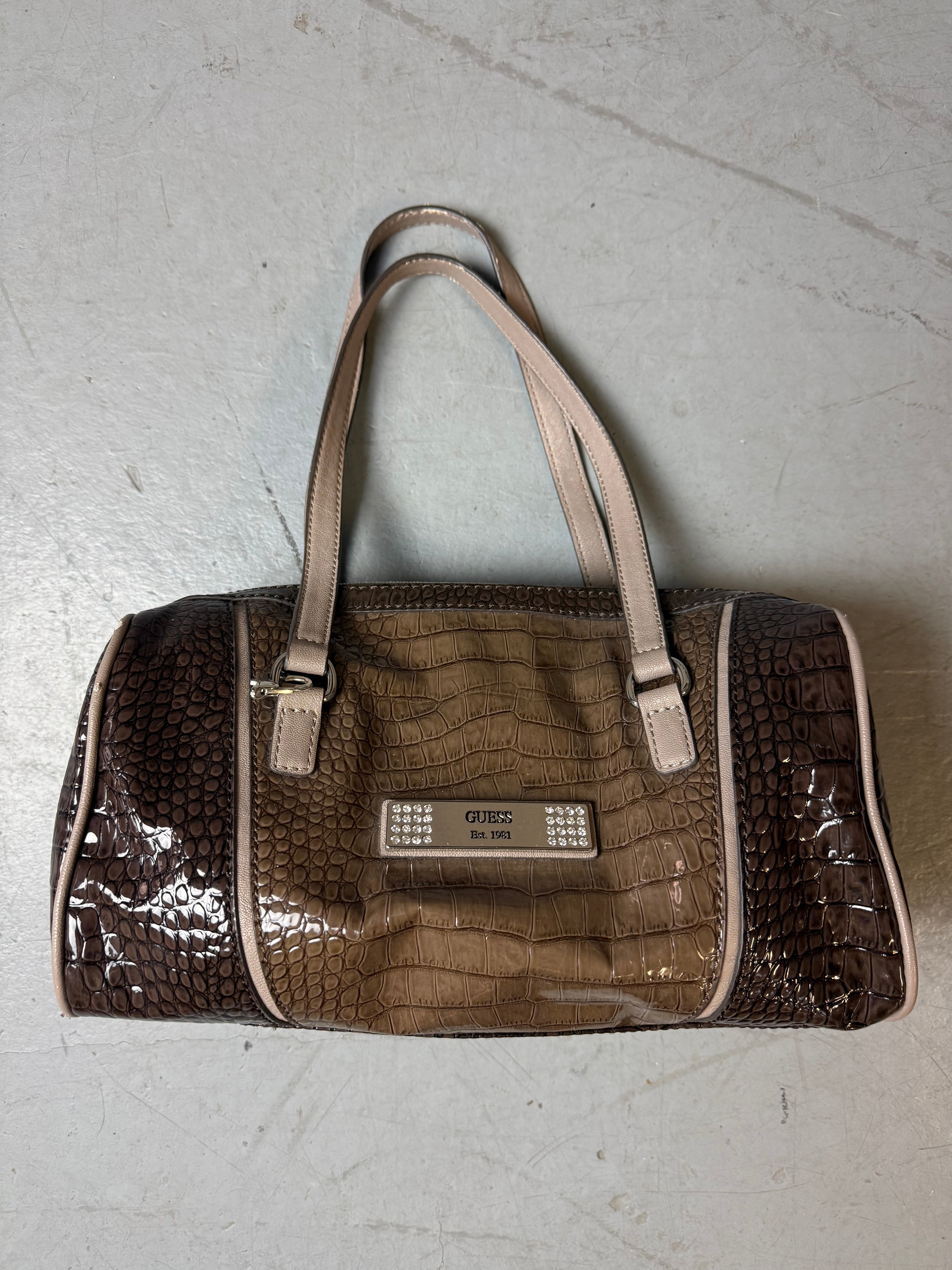 Vintage CNTY BAGS Guess Brown Crocodile Optic Handbag