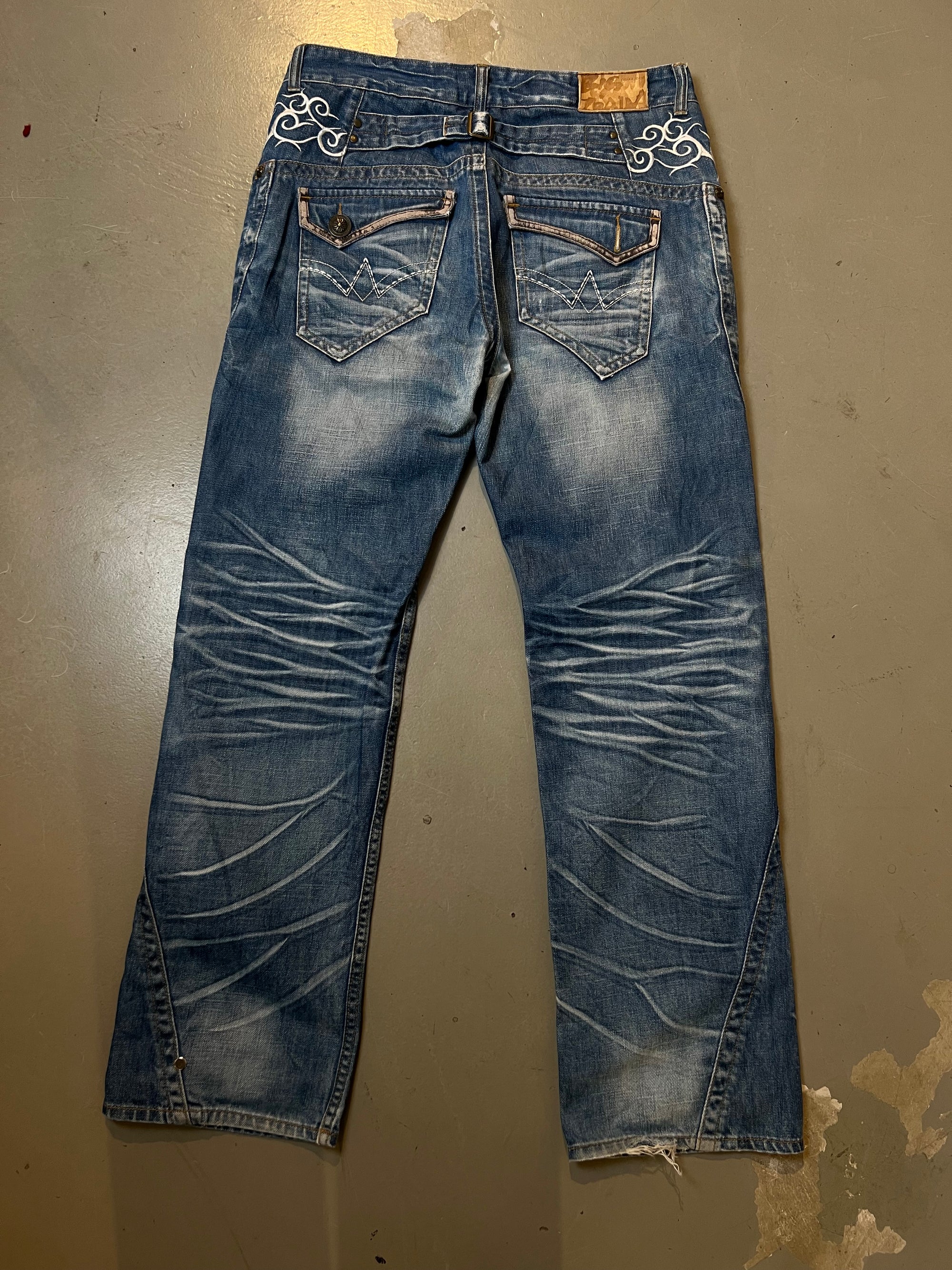 Vintage Stiched Tribal Big Train Blue Denim L/XL