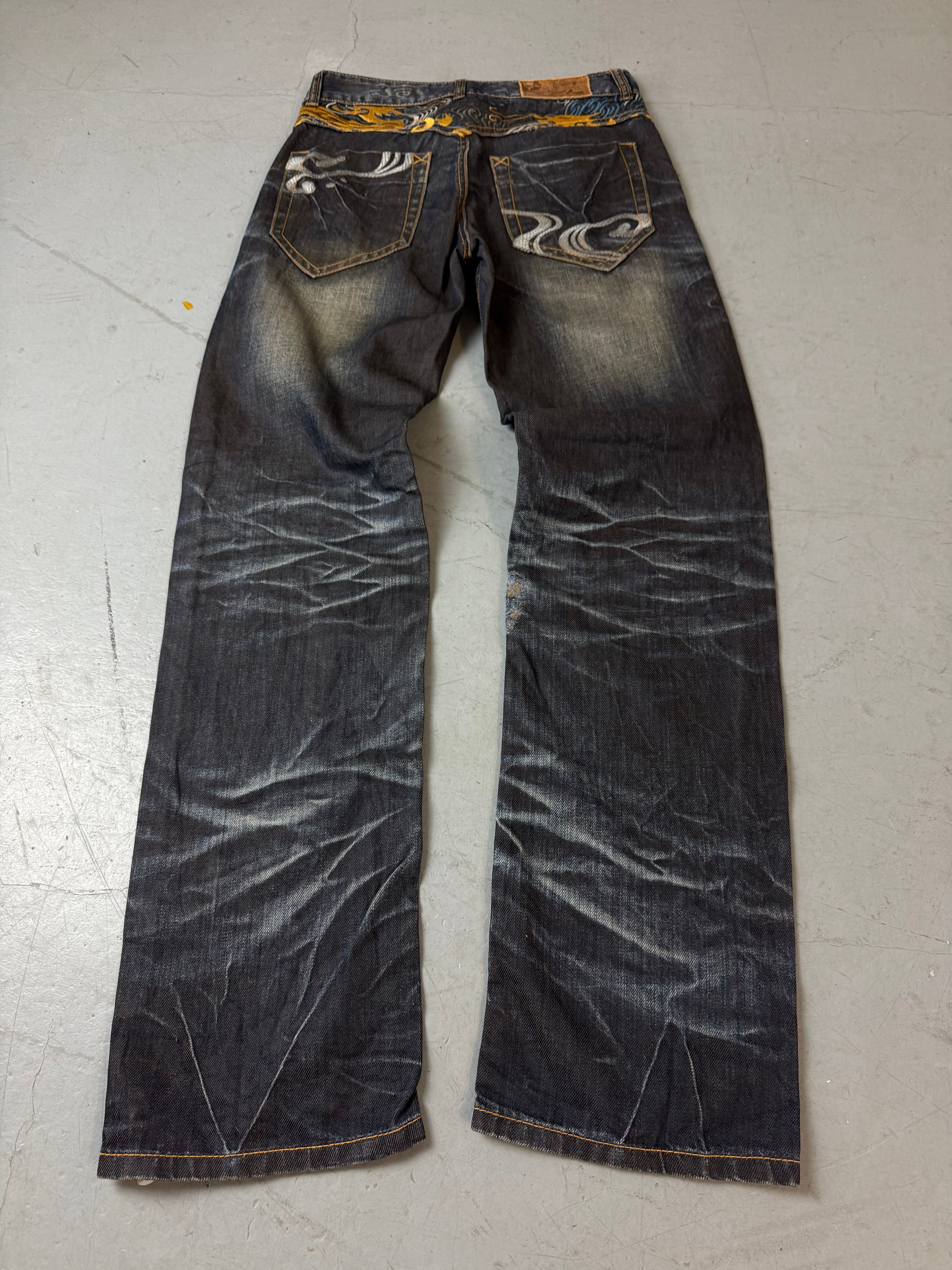 Vintage Big Train High Waist Jeans mit Stitching für Frauen 