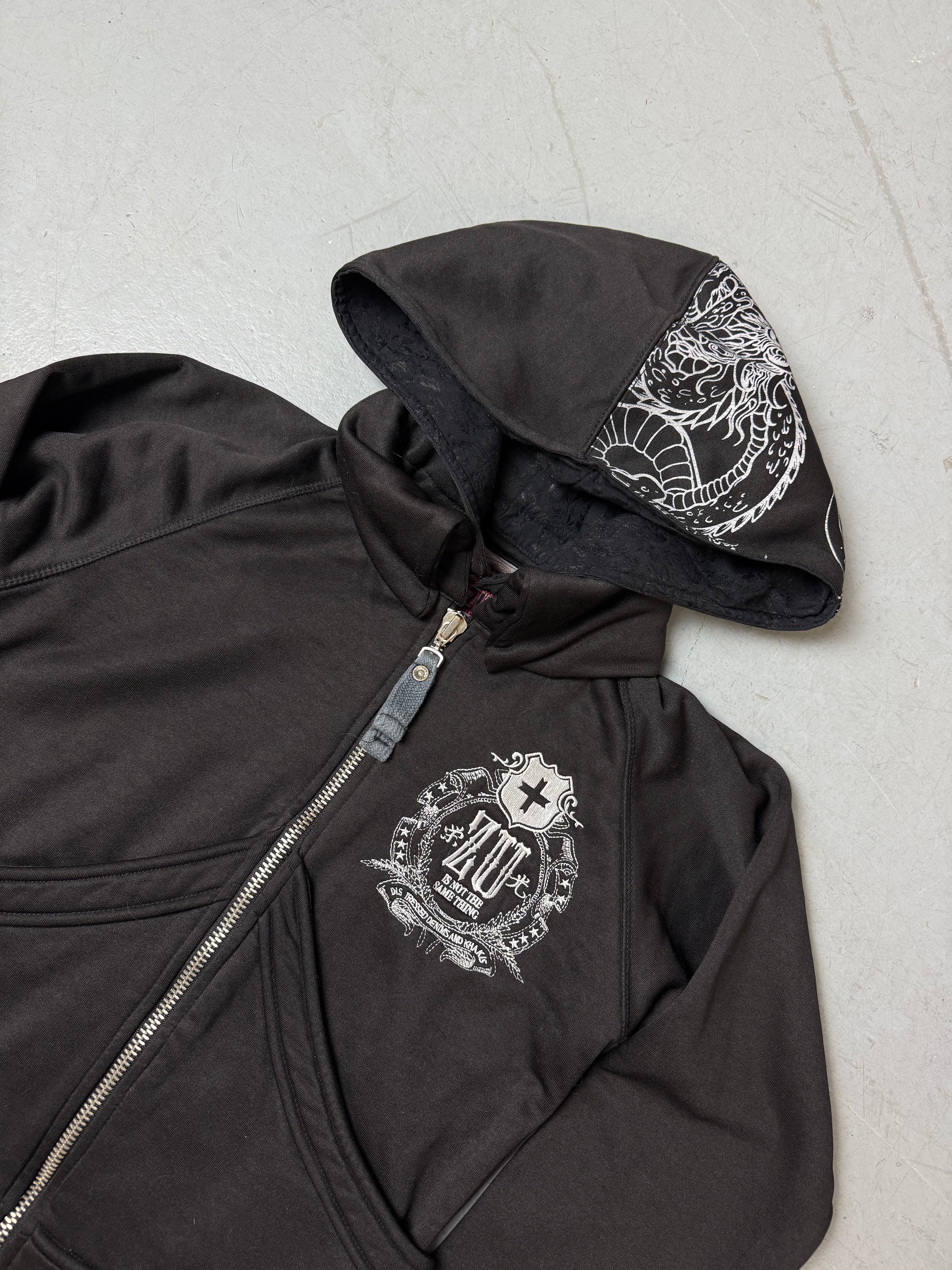Detailbild von Vintage ZU Elements Black Printed Zip Up Hoodie von vorne