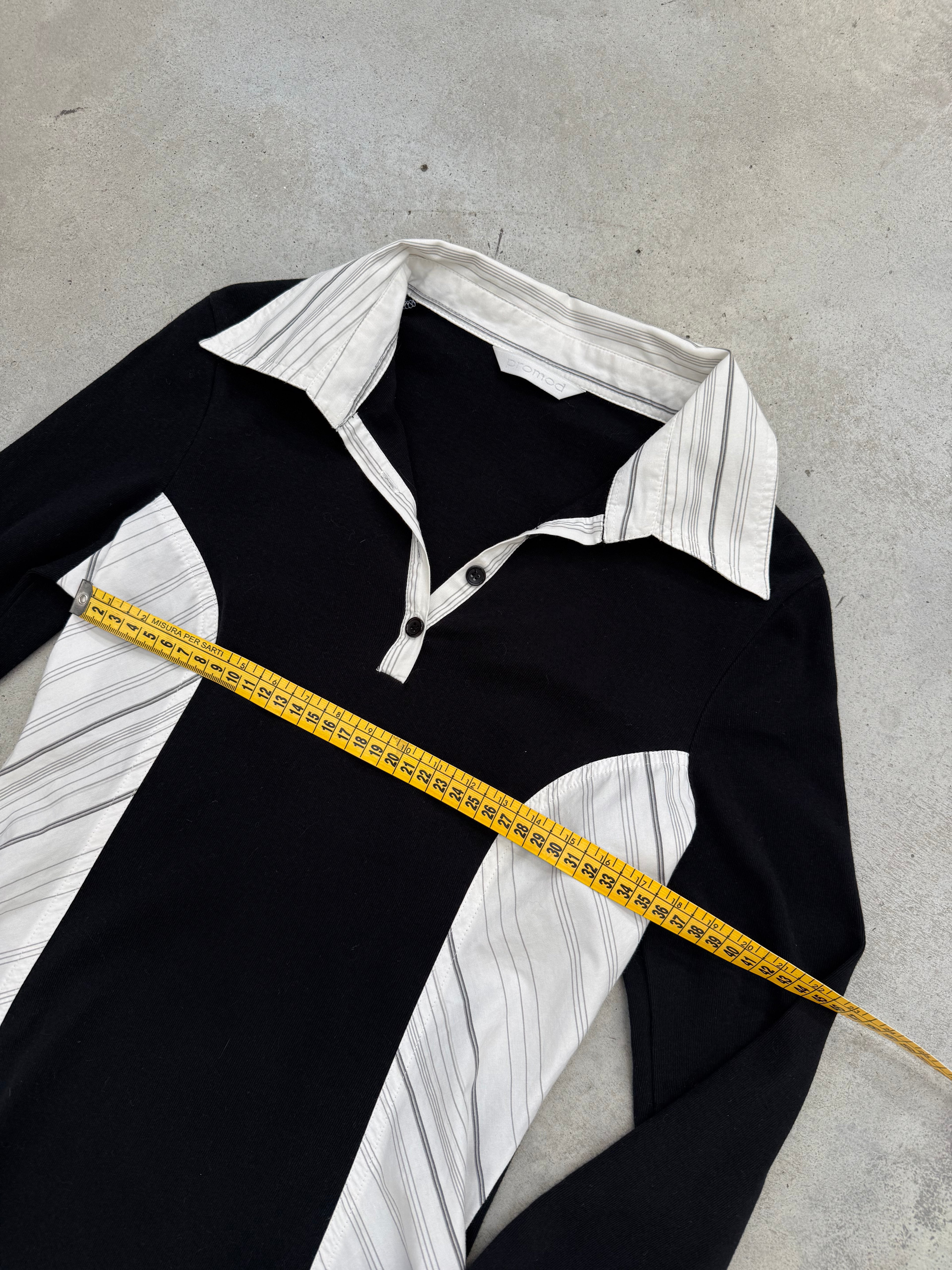 Vintage Black and White Button Up Blouse für Damen. Y2K Second Hand Fashion