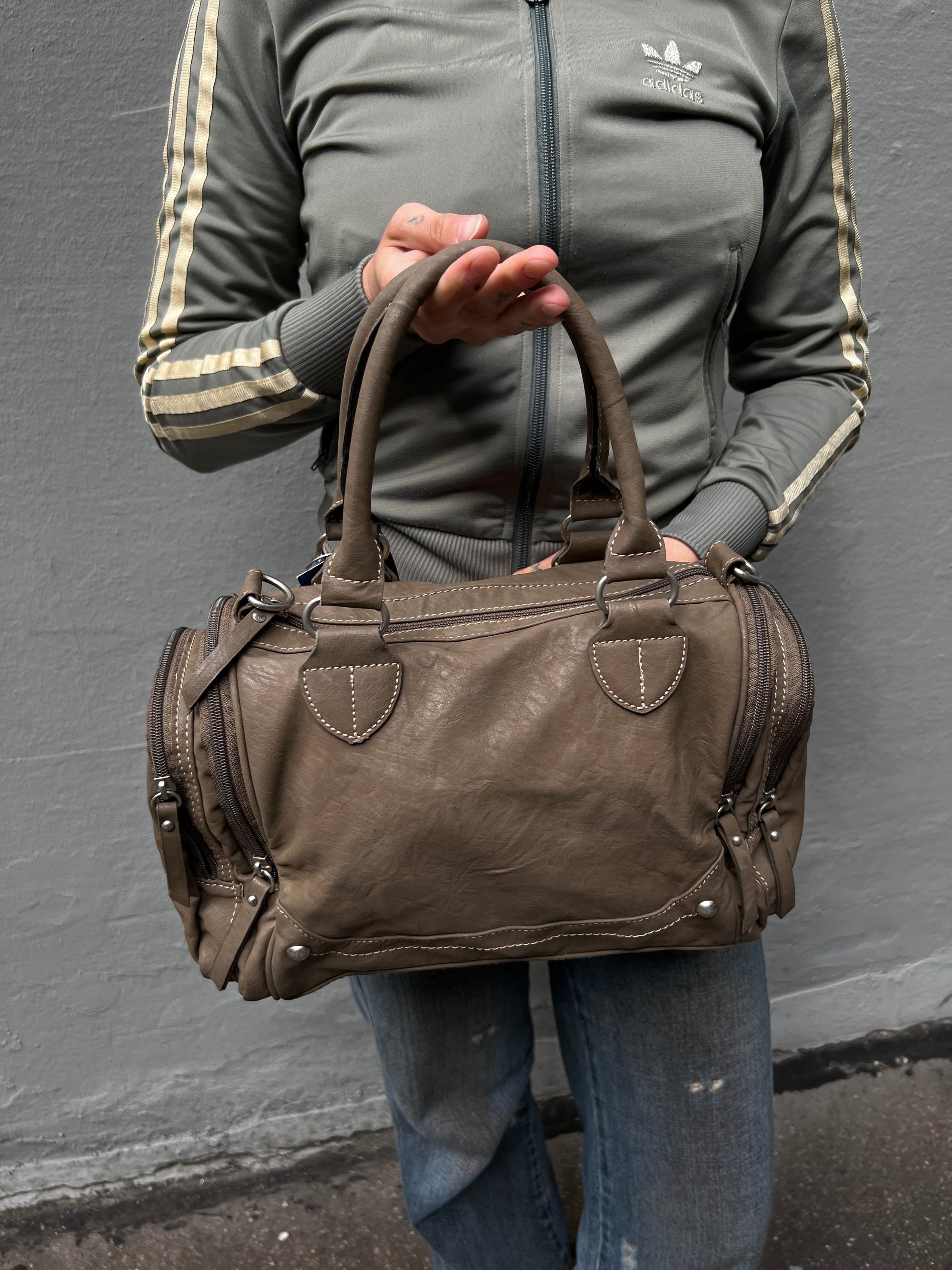 Vintage Brown Leather Optic Hand Bag
