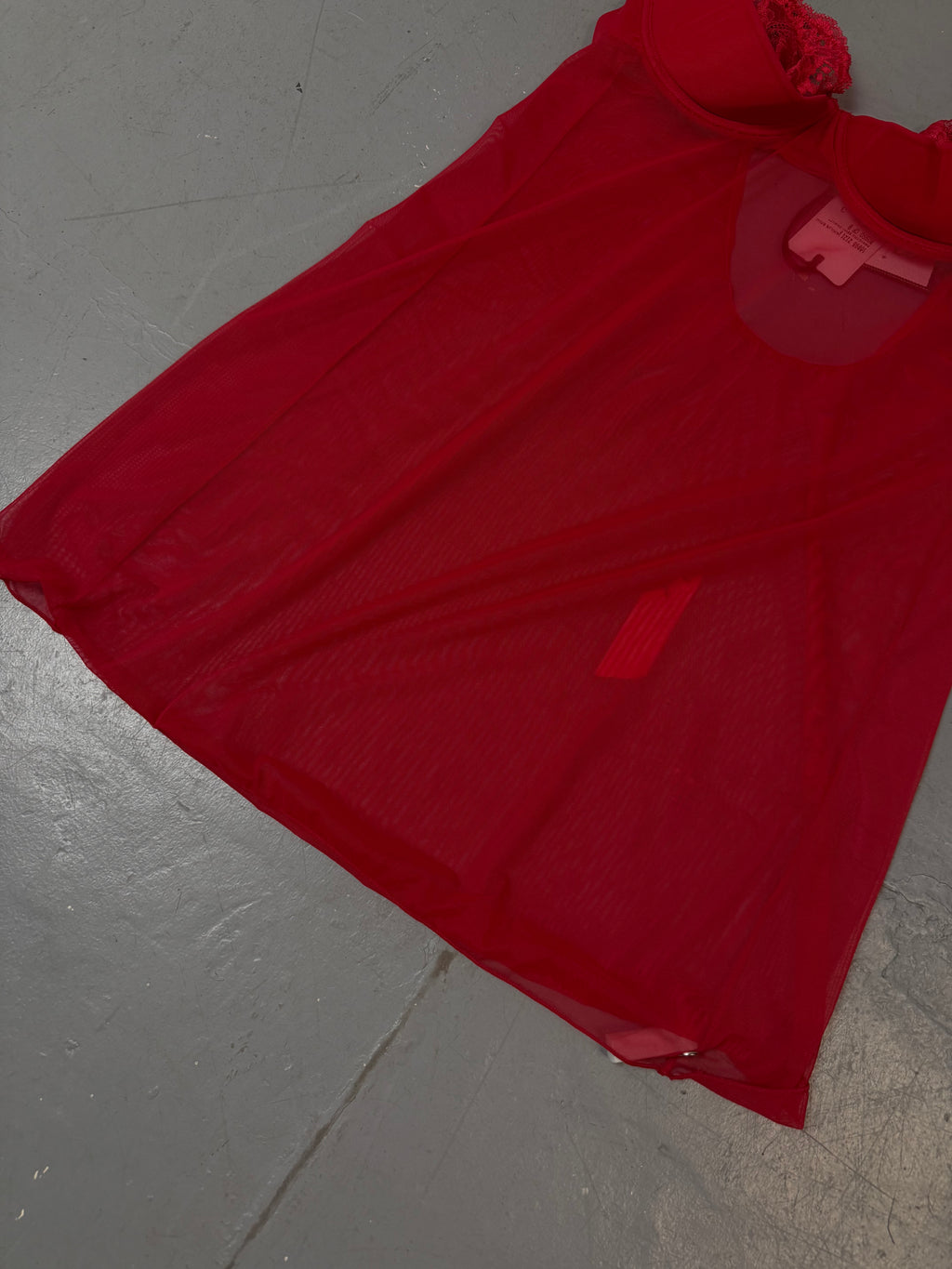 Vintage Red Mesh Top with Rhinestone Straps S