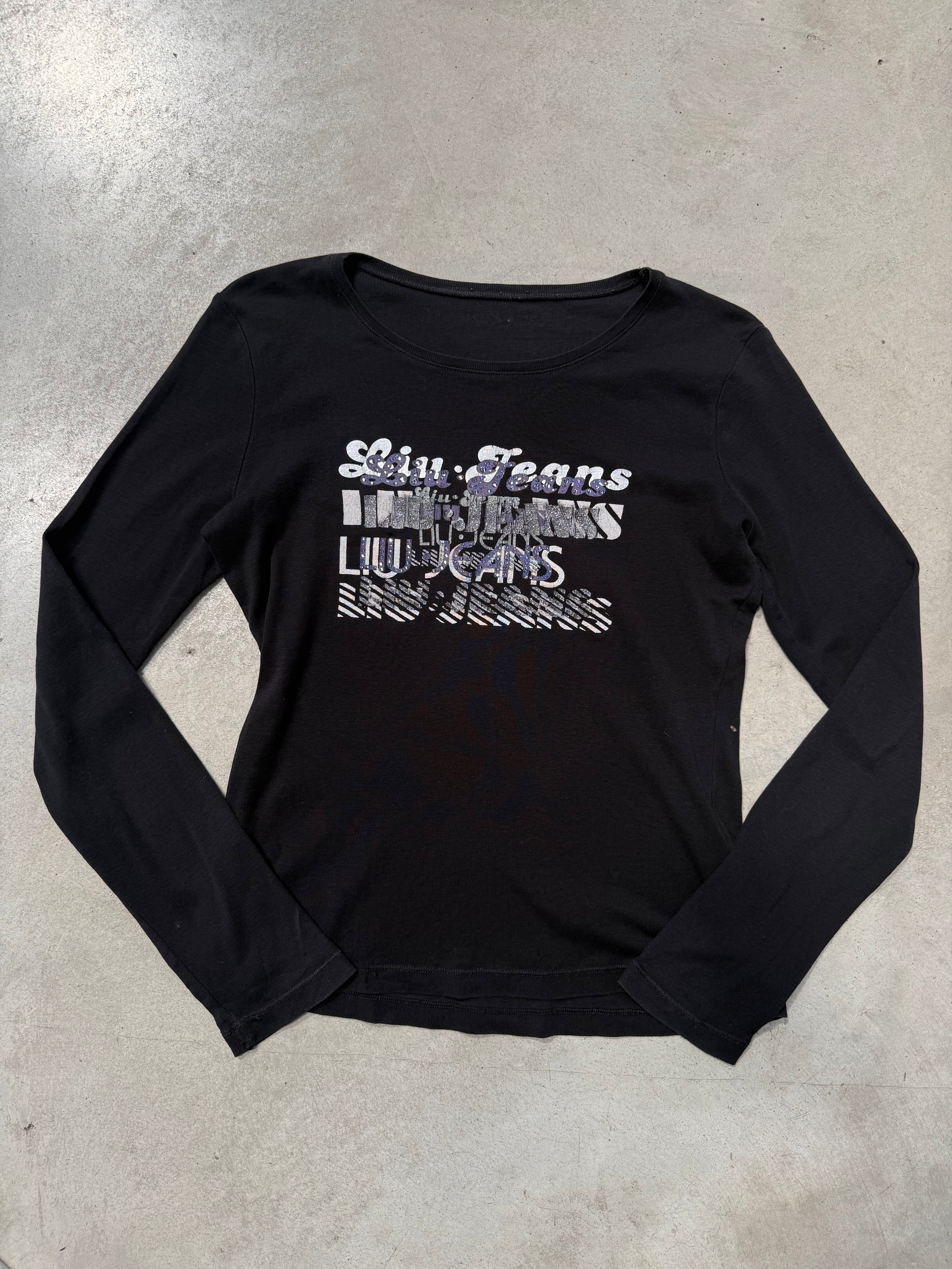 Vintage Lio Jo Black Rhinestone Longsleeve für Damen Y2K Second Hand Fashion
