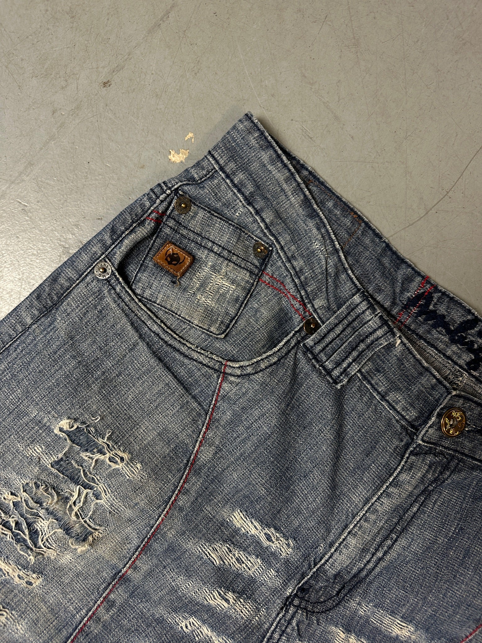 Vintage Ambiguaus Ripped Denim with Stitching XL