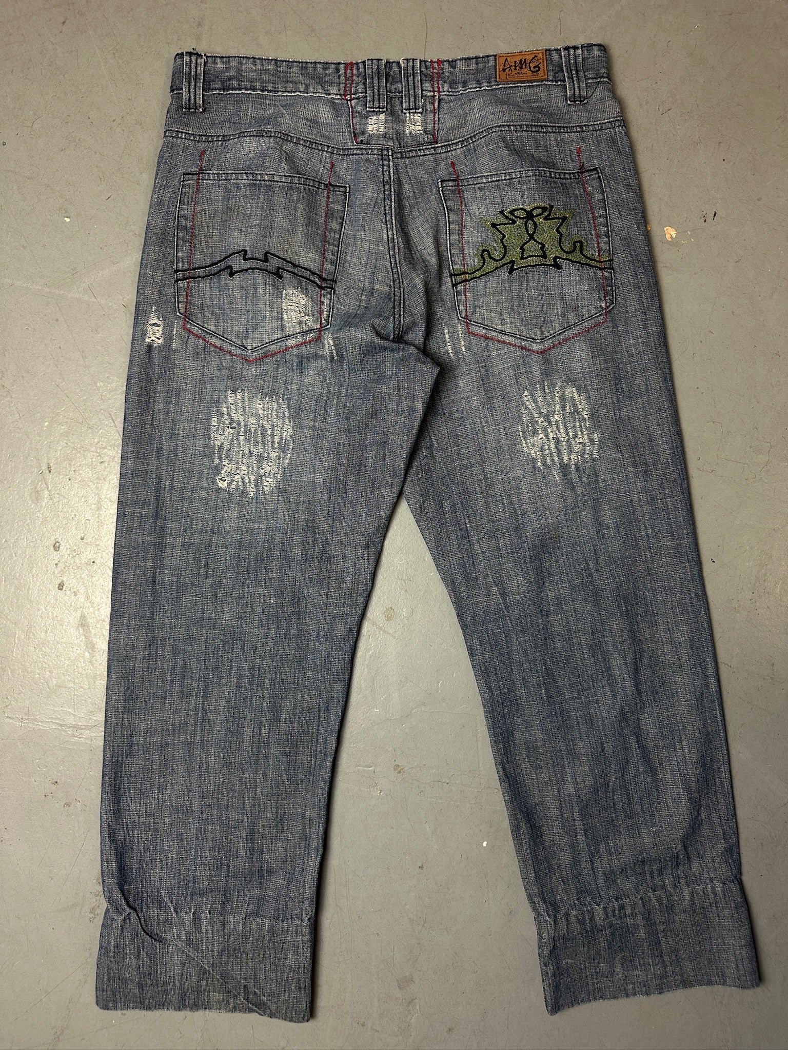Vintage Ambiguaus Ripped Denim with Stitching XL