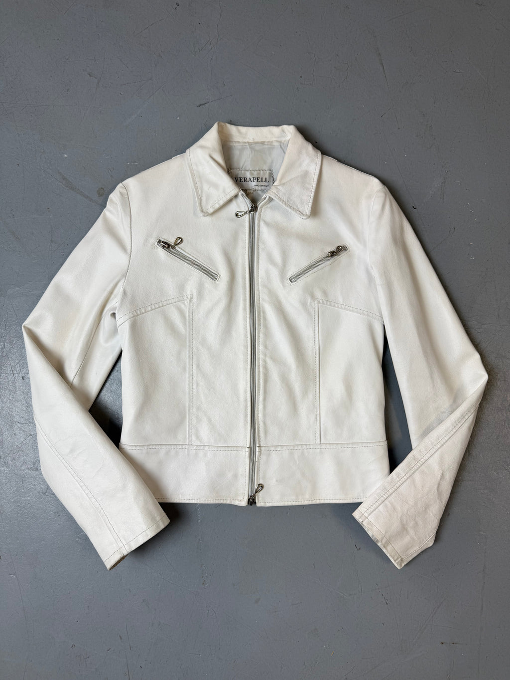 Produktbild von Vintage White Italian Leather Jacket S/M von vorne