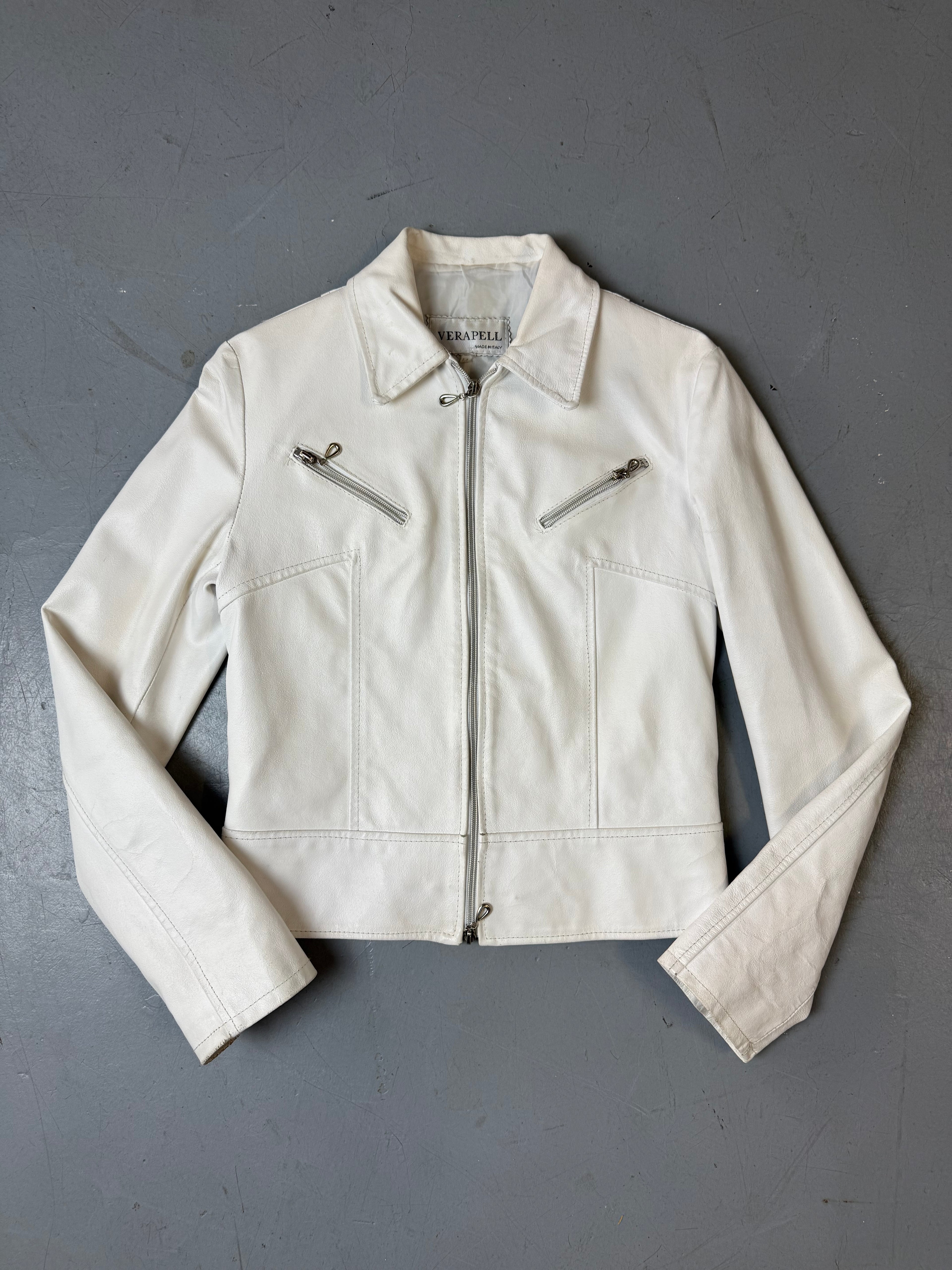 Produktbild von Vintage White Italian Leather Jacket S/M von vorne
