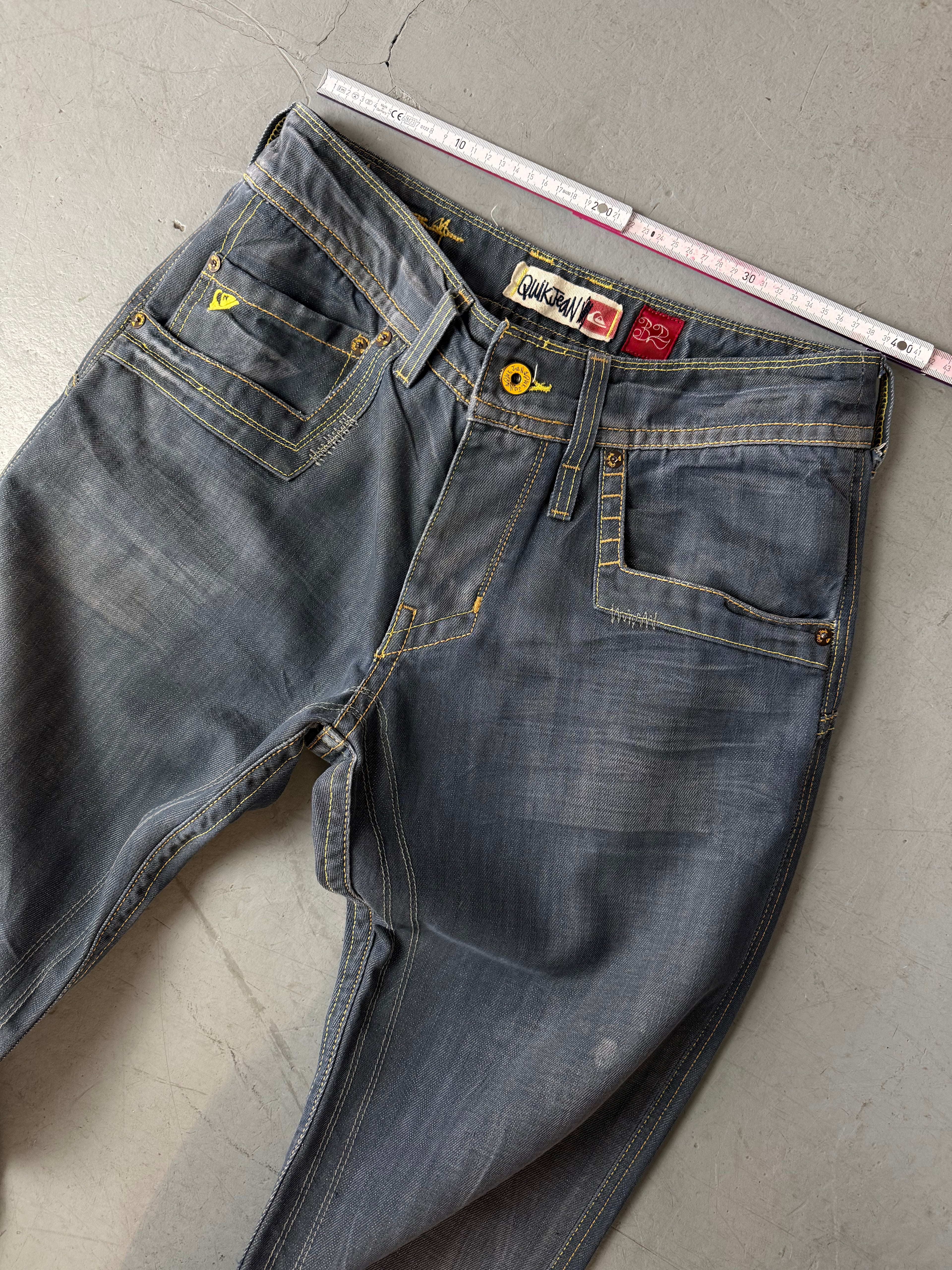 Vintage Quikjean Grey Blue Baggy Jeans für Herren. Y2K Second Hand 2000s Fashion