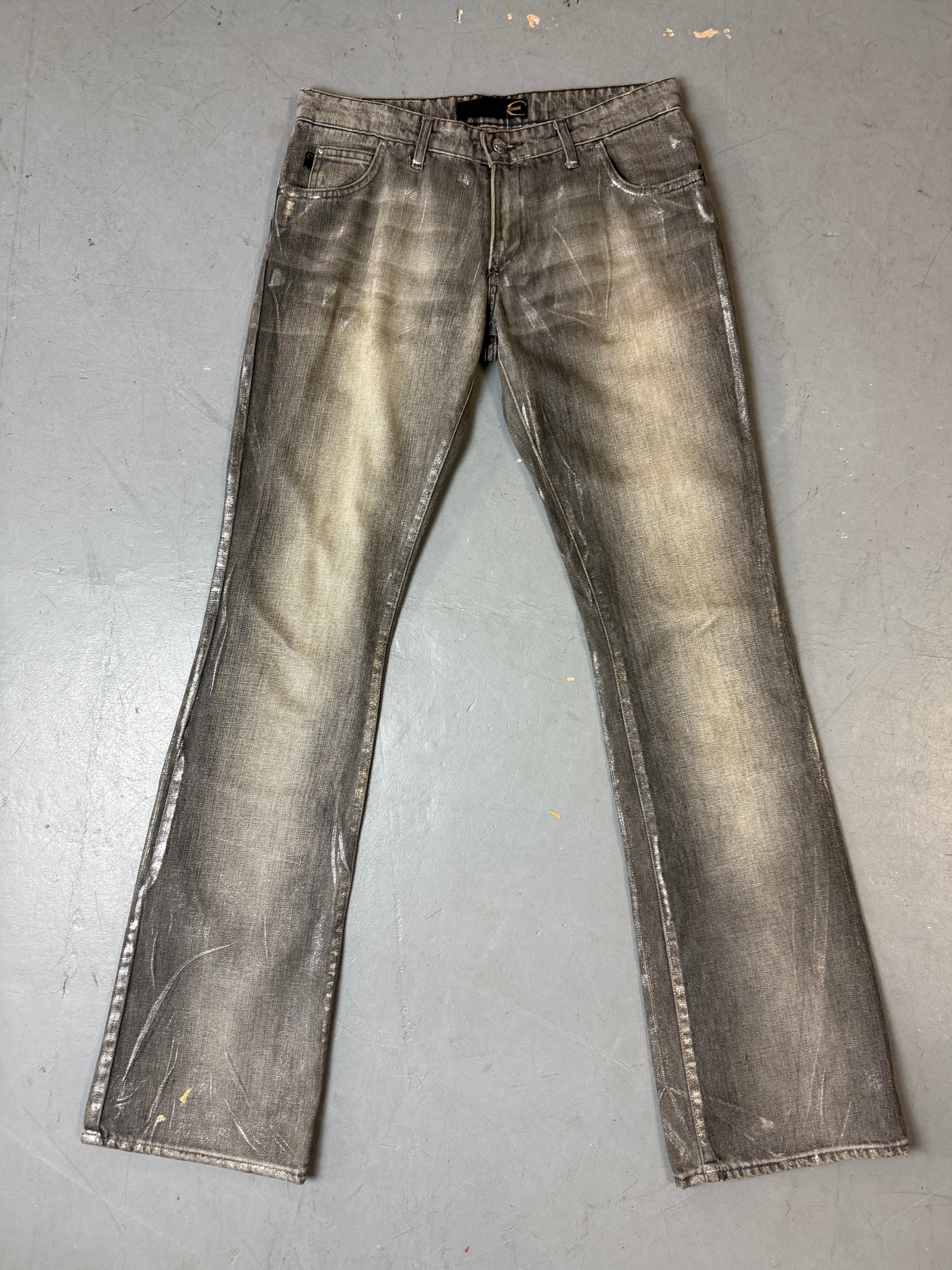 Vintage just cavalli low waist shimmery gold silver bootcut denim Y2K