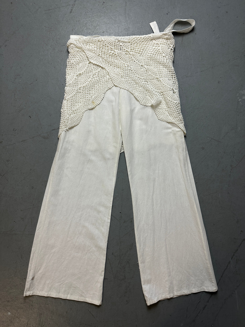 Produktbild von Vintage White Linen Knit Skirt Pants M von hinten